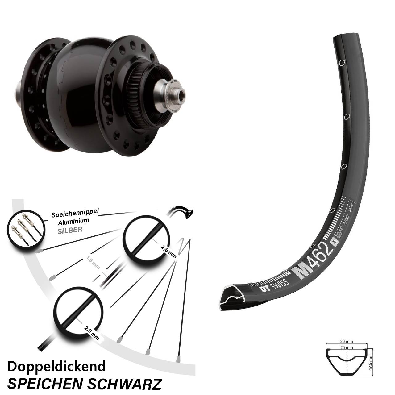 SONdelux DT Swiss M 462 650B Centerlock Dynamovorderrad für Schnellspanner