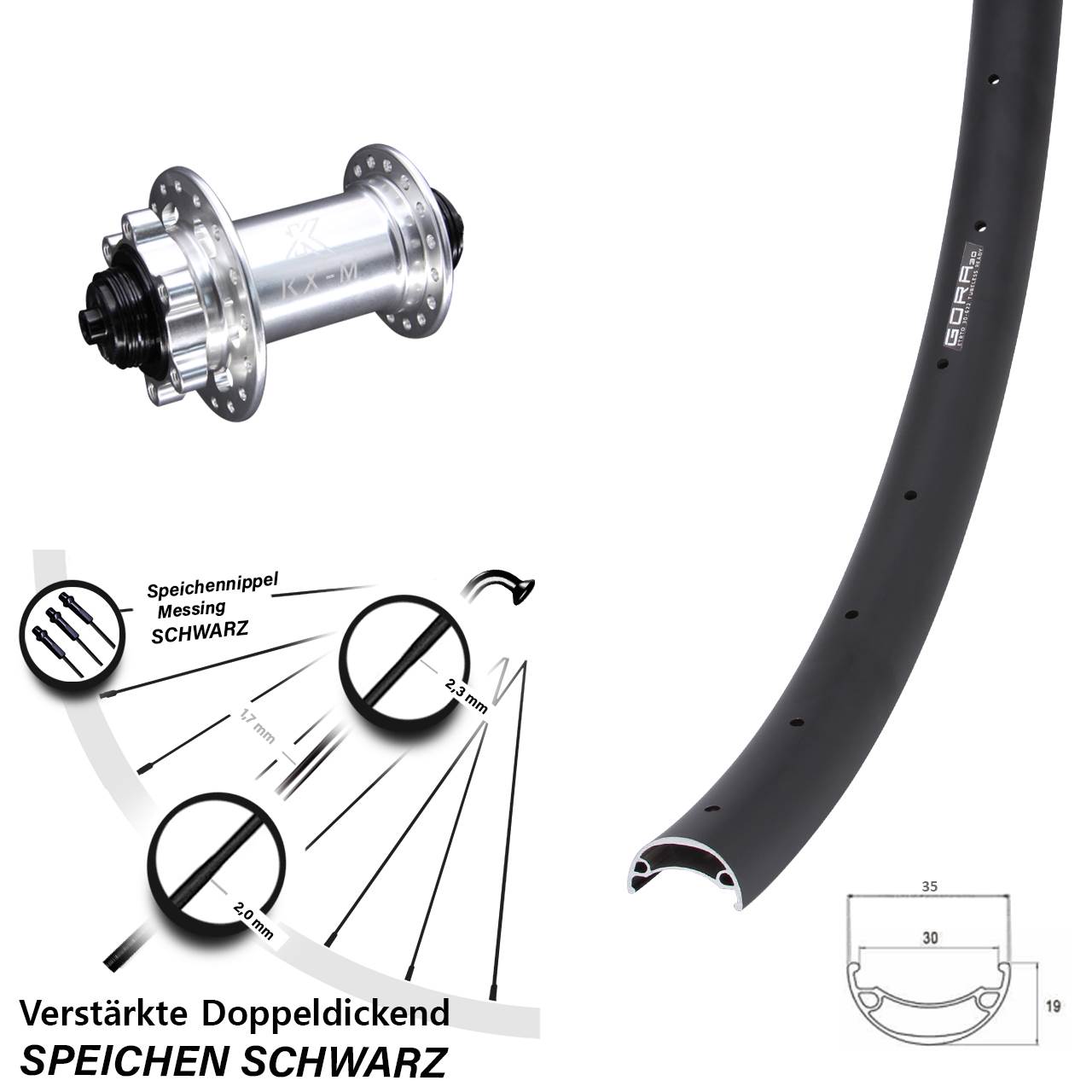 Vorderrad 6-Loch 27,5 Zoll Gora 30 KX-M für Schnellspanner