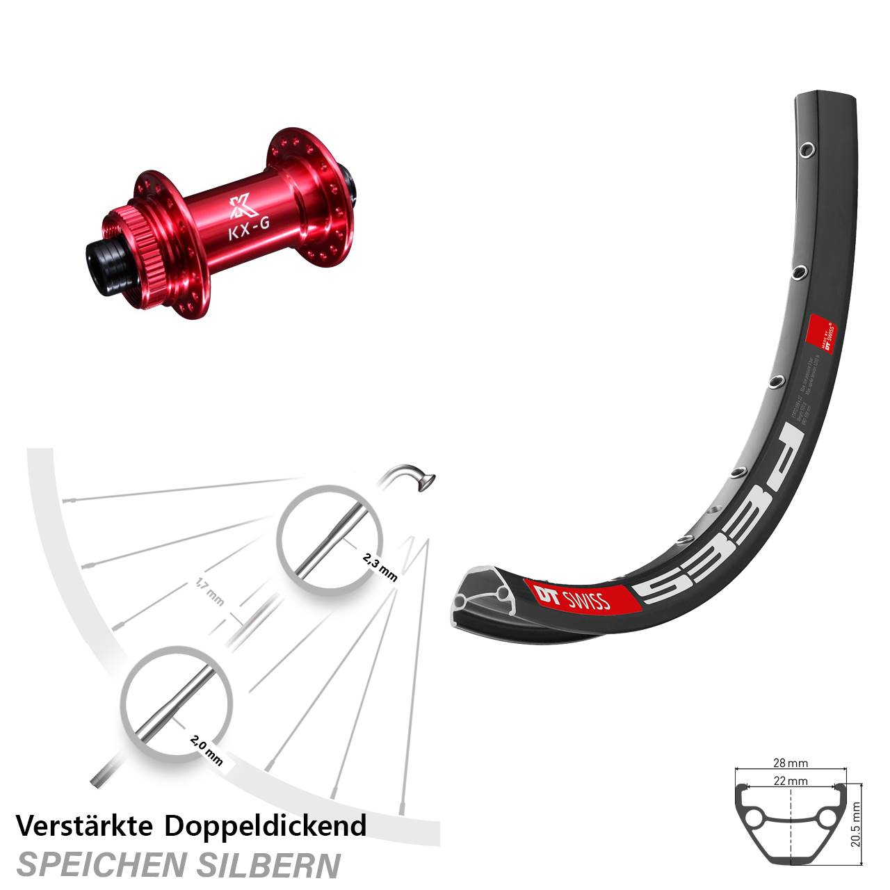 DT Swiss 533d KX-G rot 29 Zoll Centerlock Vorderrad 15x100