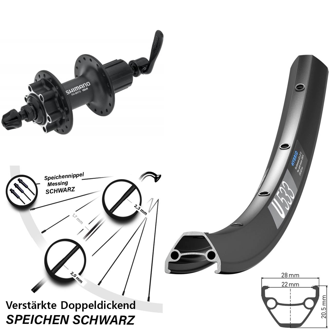6-Loch Hinterrad 26 Zoll DT Swiss U533 Shimano Alivio 8-11 fach HG QR
