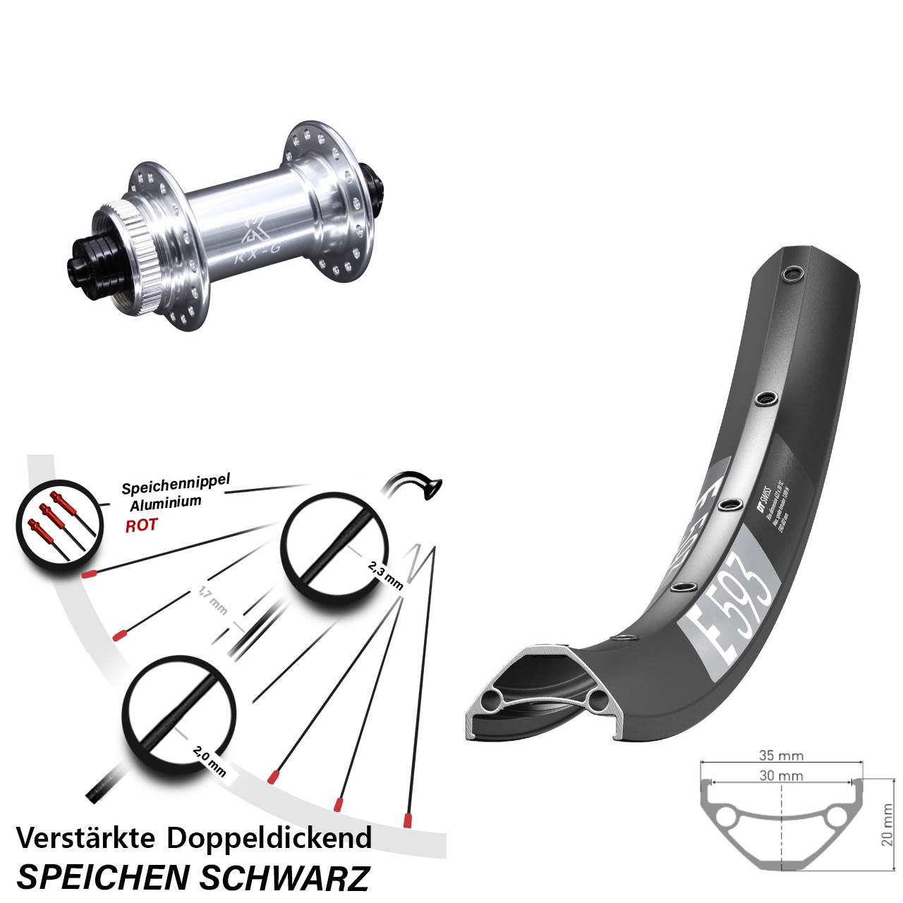 DT Swiss E593 KX-G 650B Disc Laufrad für Schnellspanner