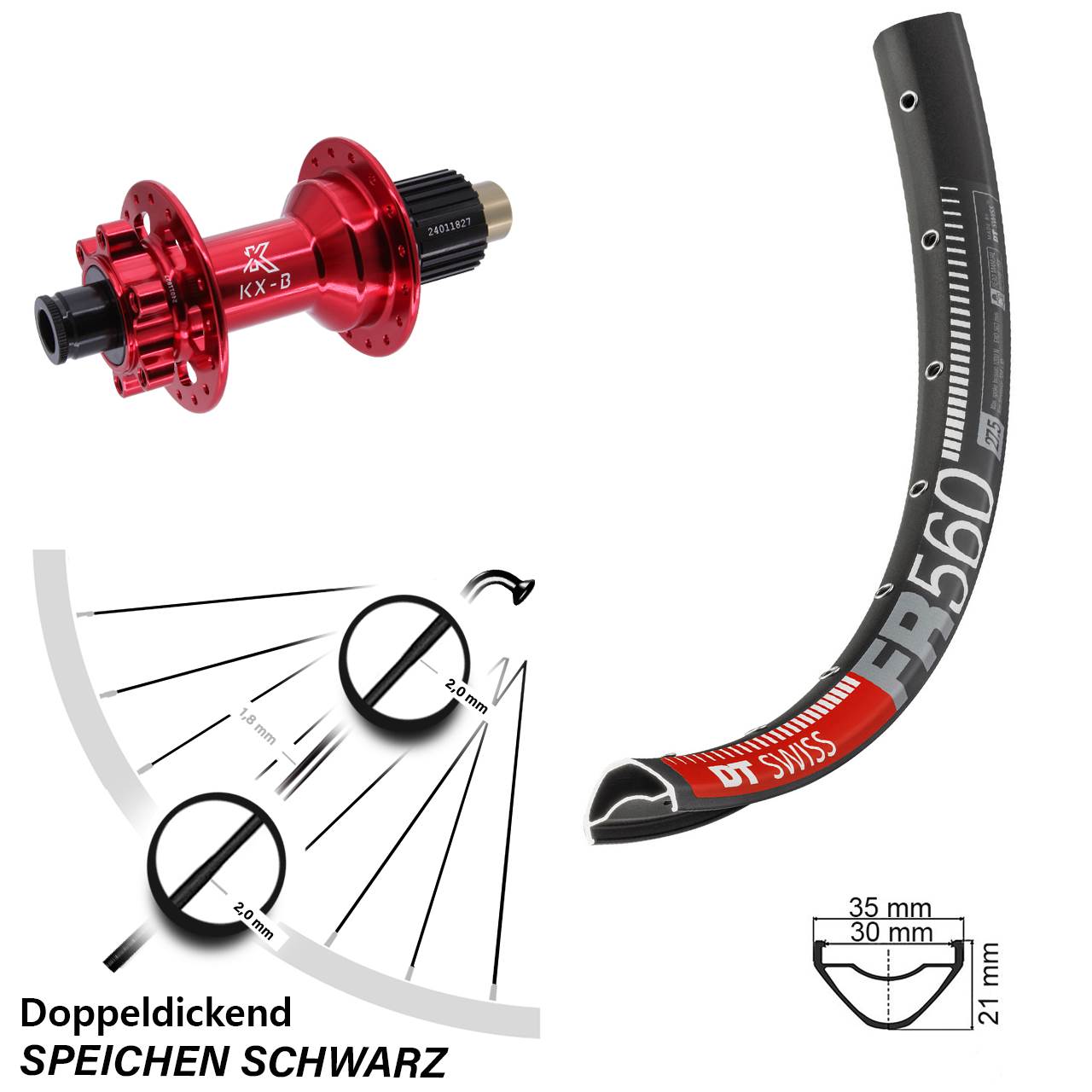 Hinterrad 6-Loch 26 Zoll DT Swiss FR560 KX-B rot Micro Spline 12x148