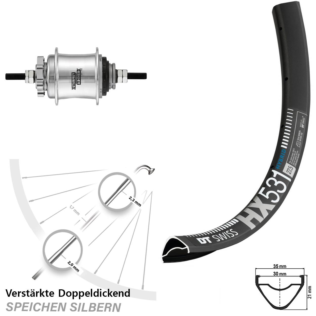 29 Zoll Hinterrad DT Swiss HX531 Sturmey Archer Automatic A2KL Disc