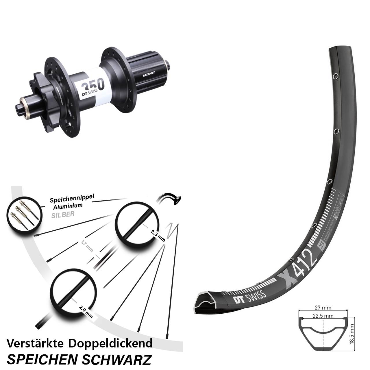 29 Zoll DT Swiss X 412 350 Disc Laufrad QR Boost 8-11 fach