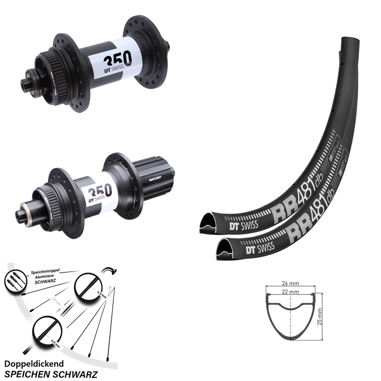 Laufradsatz Centerlock für Schnellspanner 28 Zoll DT Swiss RR481 350 HG 11-12 fach