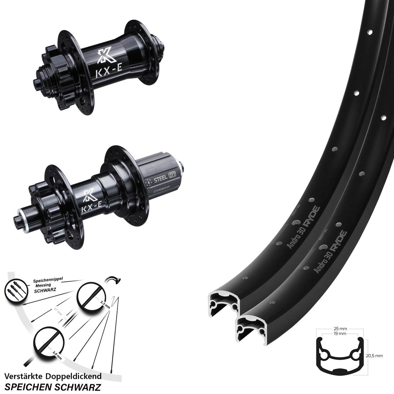 verstärkter Laufradsatz Ryde Andra 30 28-29 Zoll KX-E Schnellspanner 6-loch E-Bike
