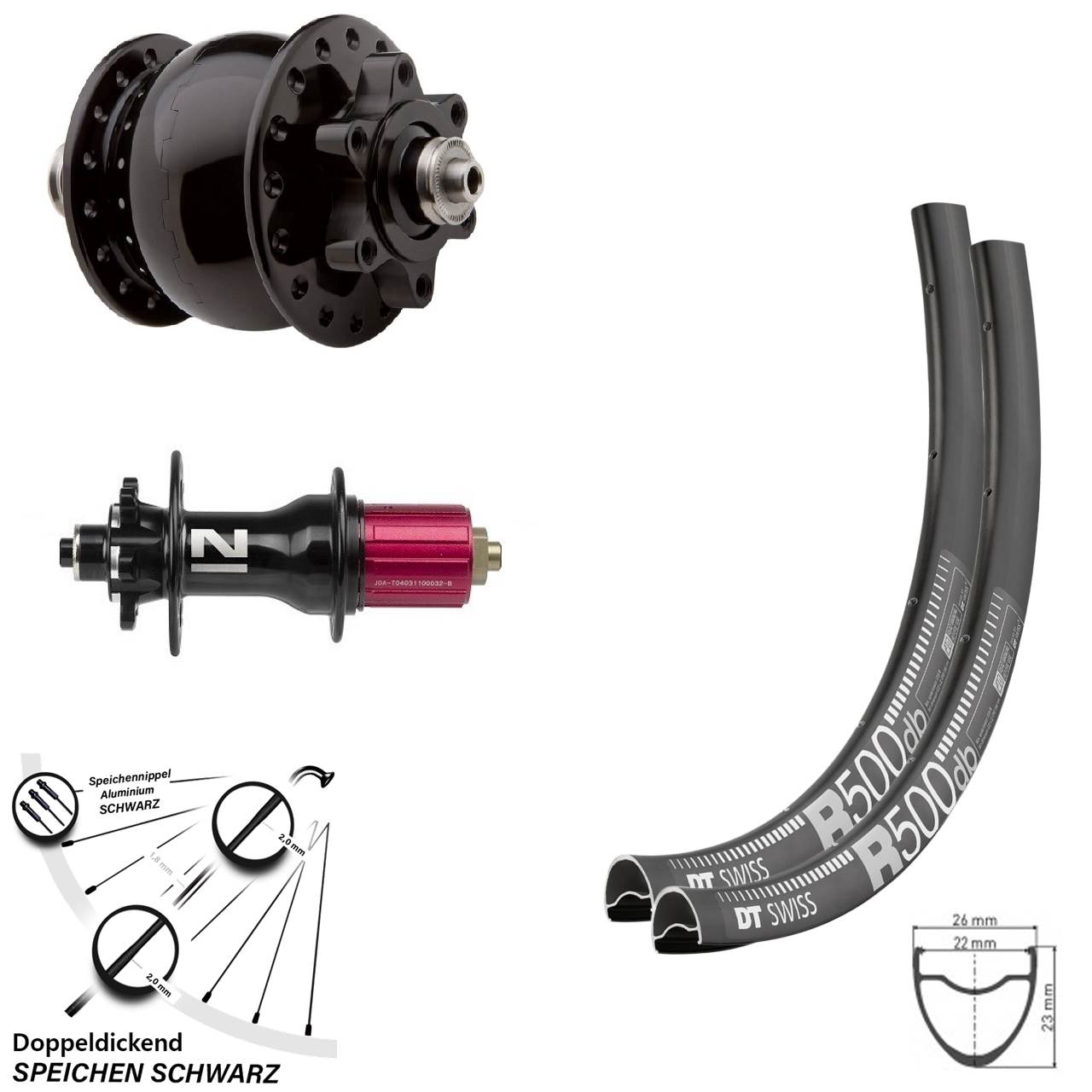 DT Swiss R500 Dynamo SON 28 Zoll Disc Laufrad-Satz QR Novatec 8-12 fach
