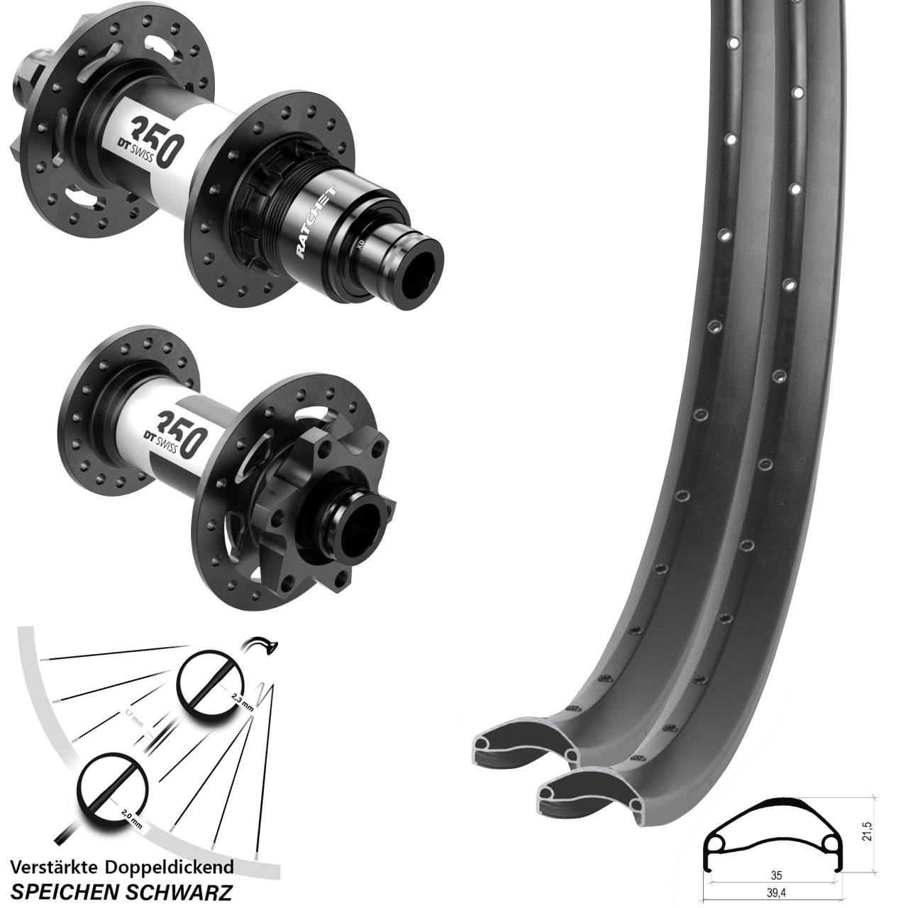 29 Zoll Ambrosio E35 DT Swiss 350 Boost Disc Laufradsatz 15x110 12x148 XD