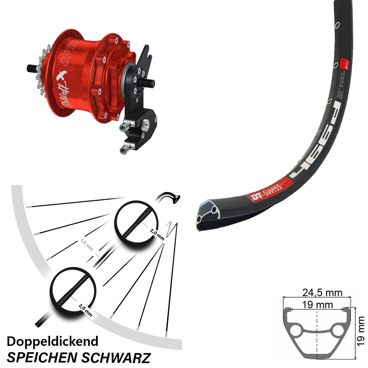 DT Swiss 466 Rohloff TS DB OEM2 Tandem rot 28-29 Zoll Disc Hinterrrad