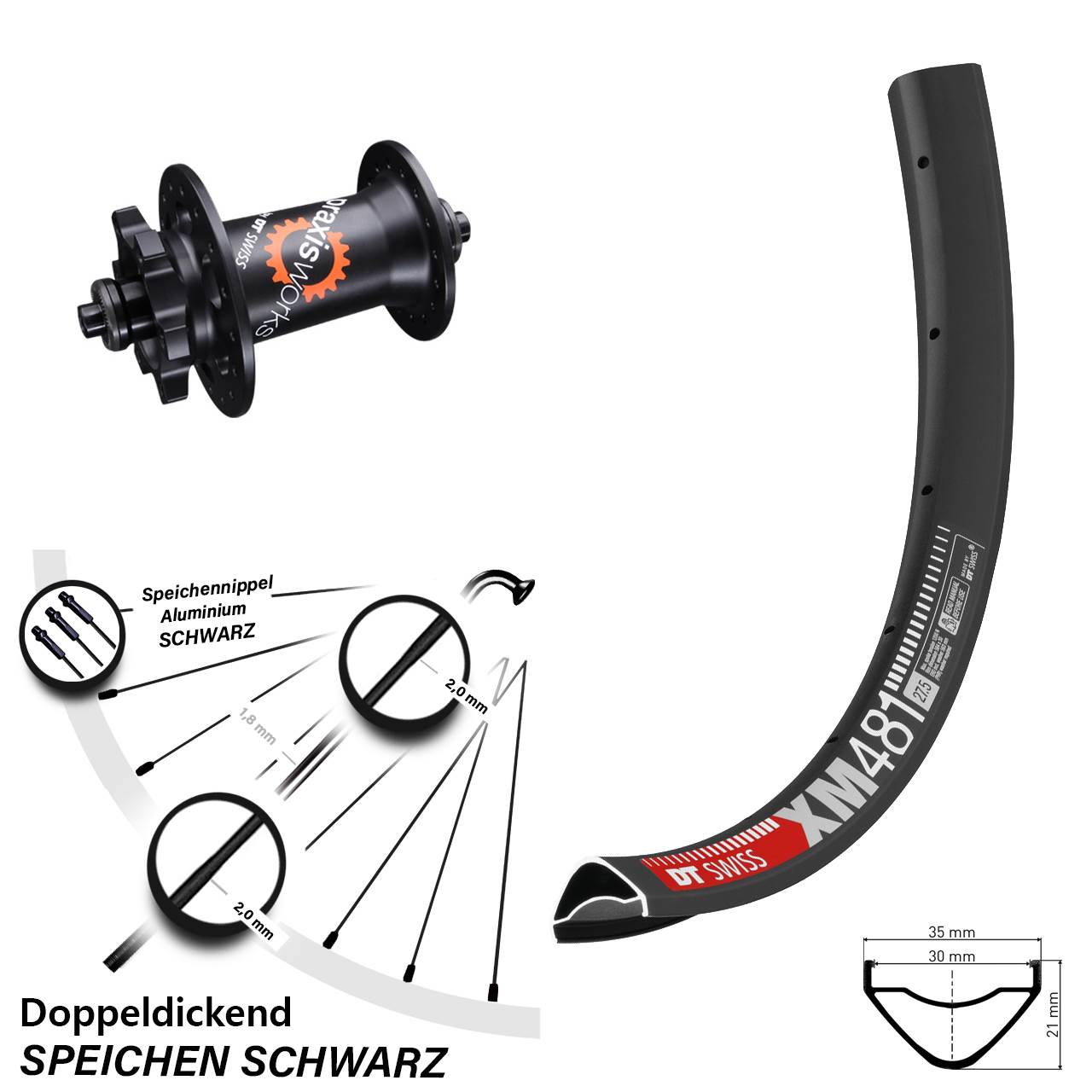 27,5 Zoll DT Swiss XM481-350 Disc Laufrad für Schnellspanner