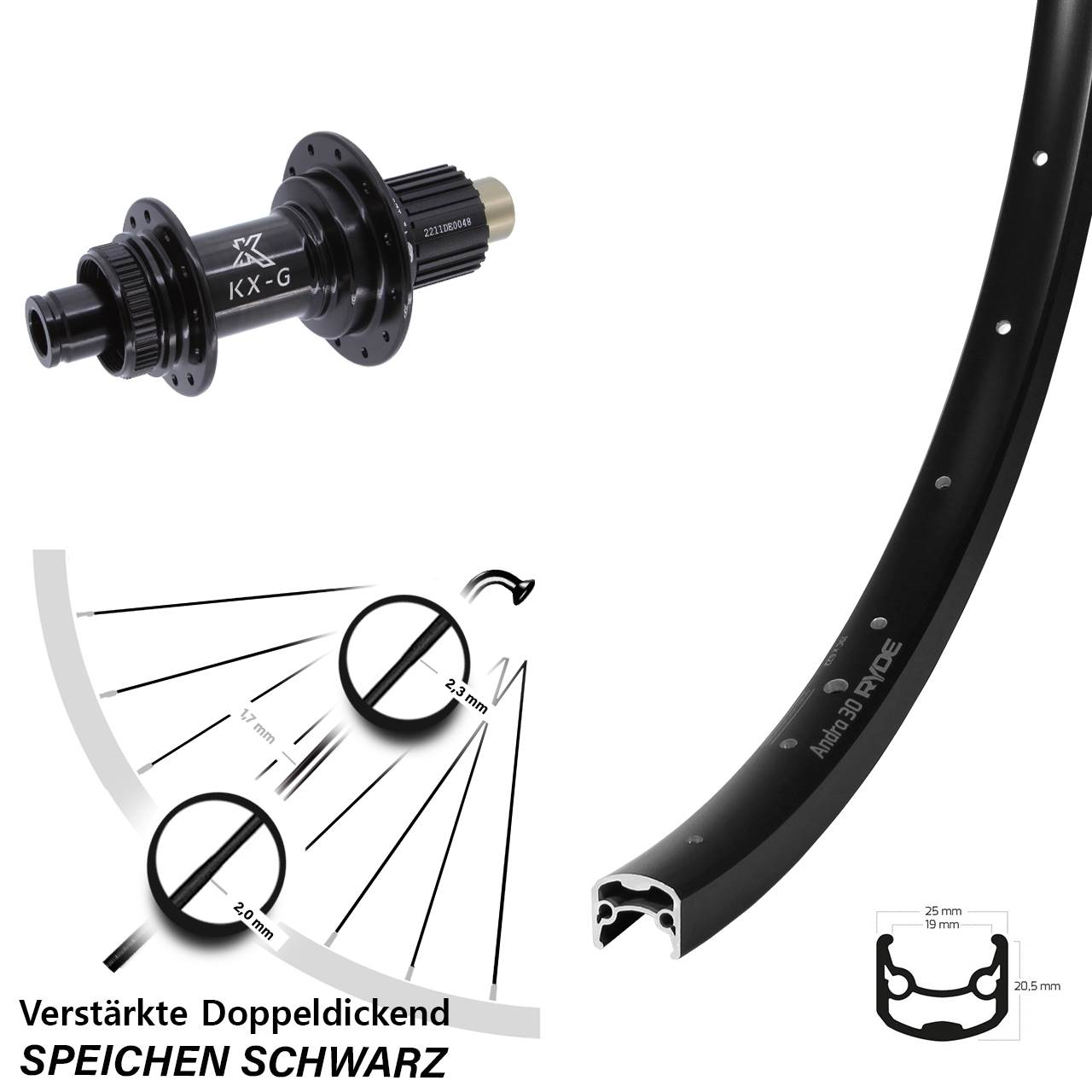Ryde Andra 30 KX-G Steckachse 28 Zoll Hinterrad Centerlock 12x142 Shimano Micro Spline
