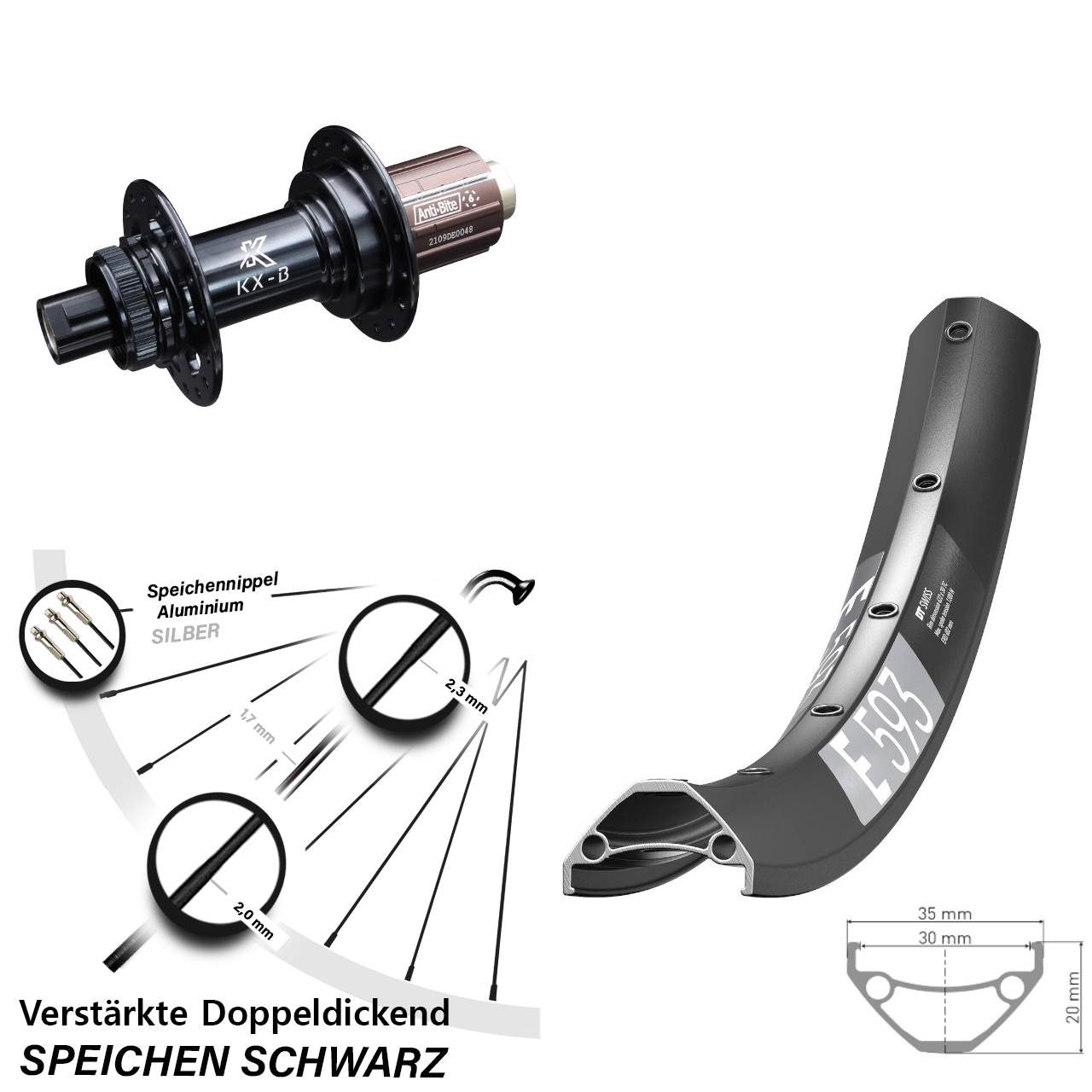 DT Swiss E593 KX-B 650B Hinterrad Centerlock 12x148 8-12 fach
