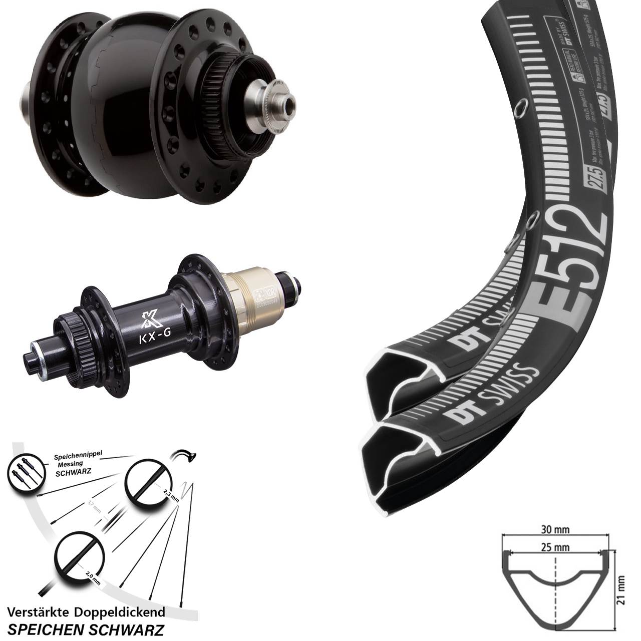 29 Zoll DT Swiss E 512 KX-G SON 28 Laufradsatz Centerlock QR SRAM XDR