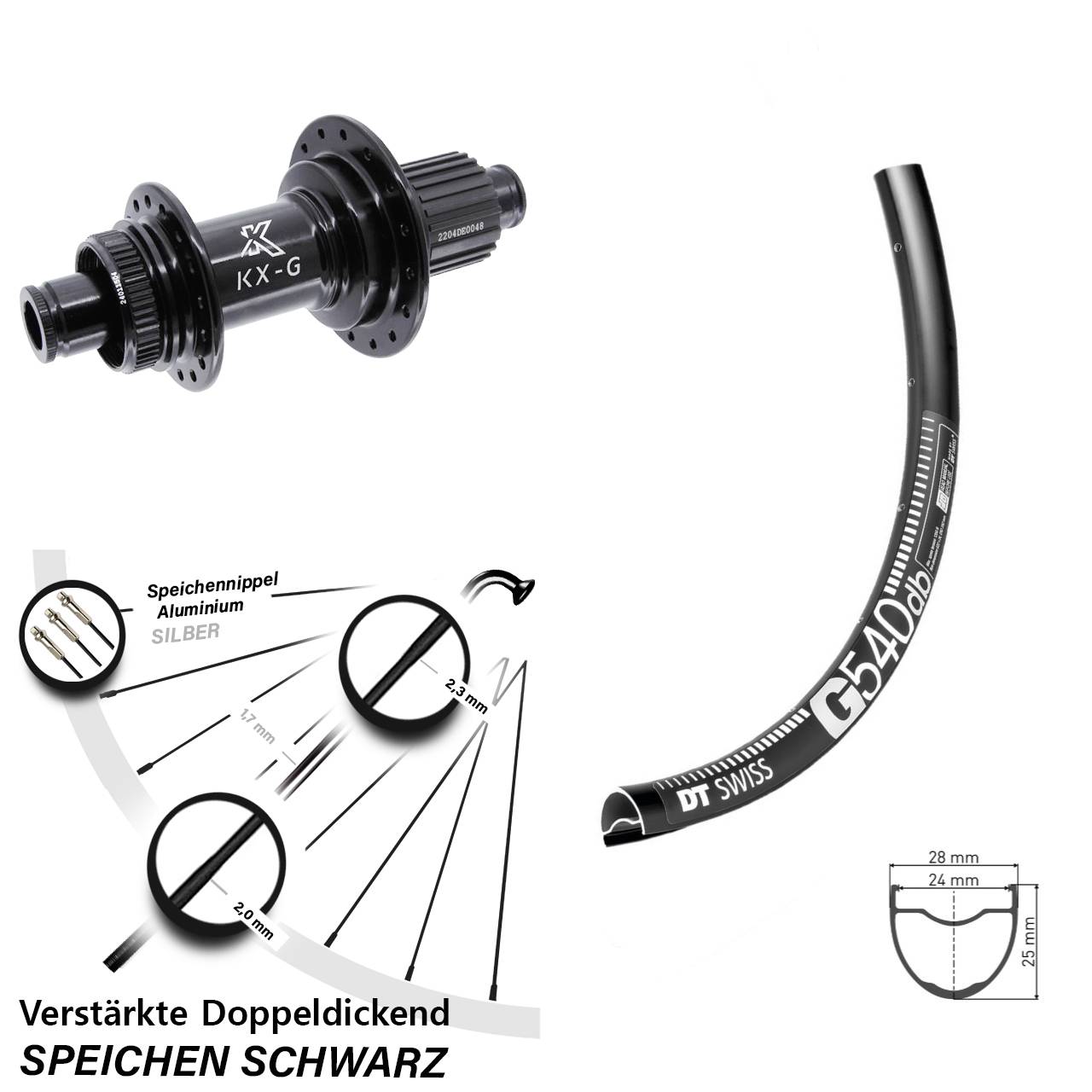 Centerlock Hinterrad 28-29 Zoll DT Swiss G 540 KX-GS Heavy Duty Micro Spline 12x142