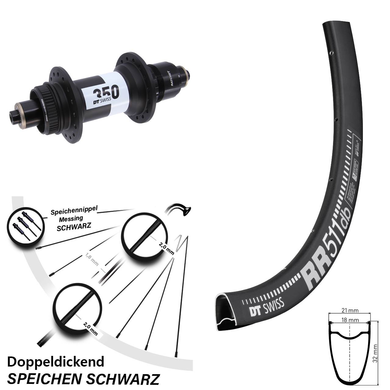 Hinterrad Centerlock 28 Zoll DT Swiss RR 511-350 SRAM XD für Schnellspanner