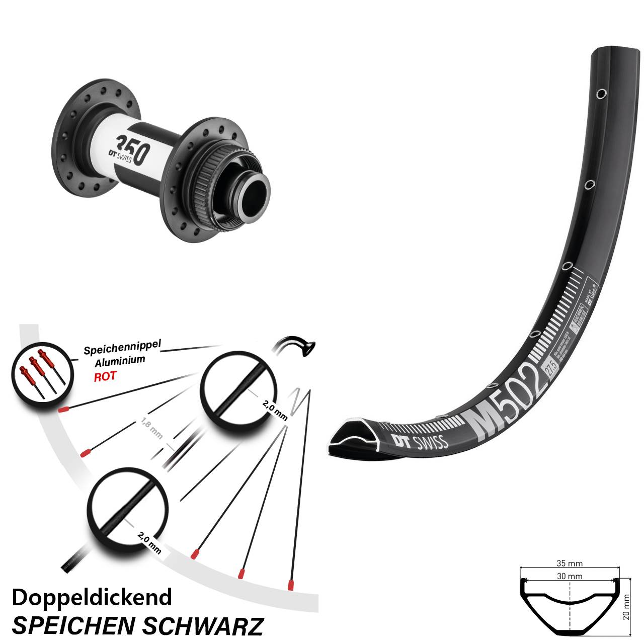 M 502 DT Swiss 350 Centerlock 15x100 mm Vorderrad 27,5 Zoll Steckachse