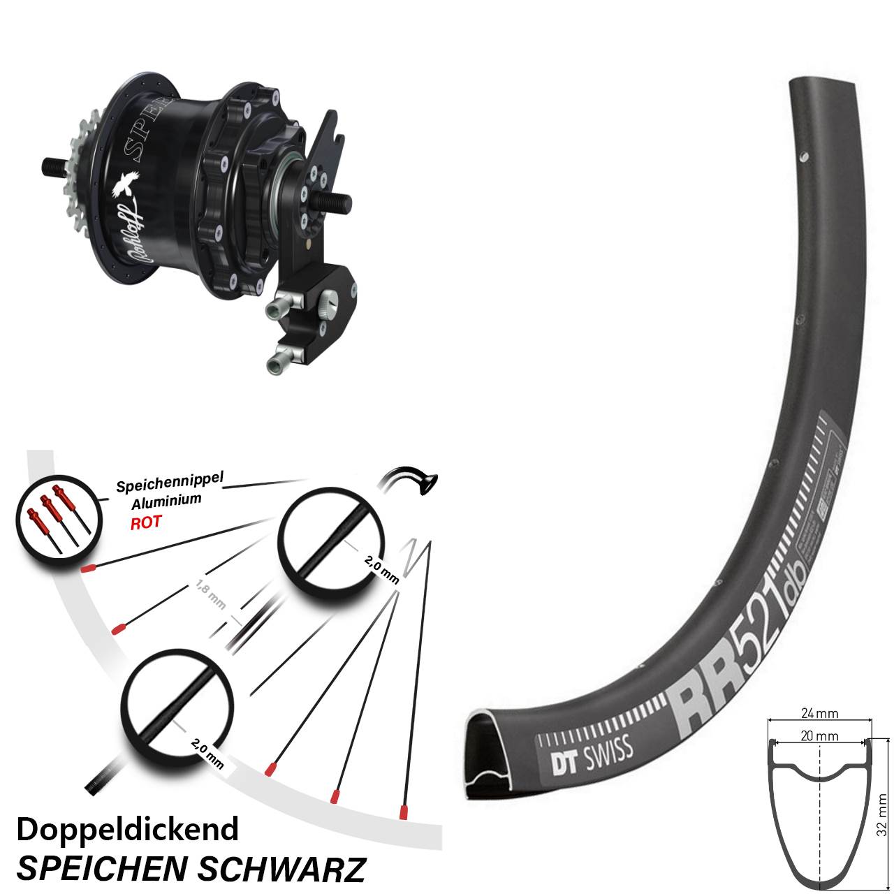 Hinterrad 28 Zoll DT Swiss RR 521 Disc Rohloff Speedhub 500/14 TS DB OEM2 schwarz