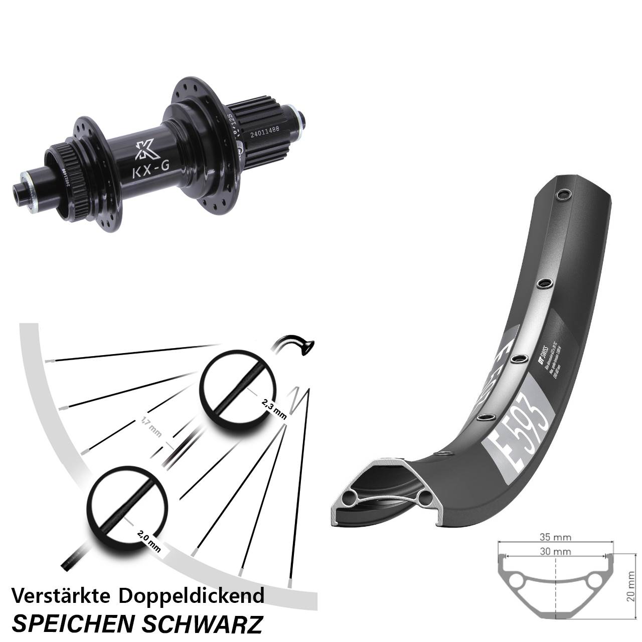 DT Swiss E593 KX-G 29 Zoll Hinterrad Centerlock QR Micro Spline