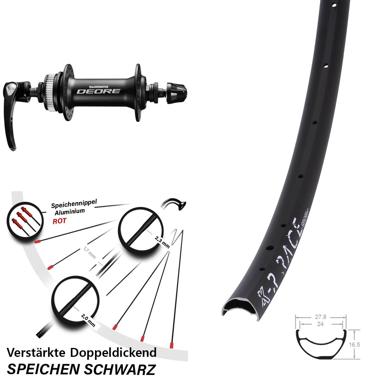 Centerlock Vorderrad 28-29 Zoll KX-R Race Shimano Deore QR