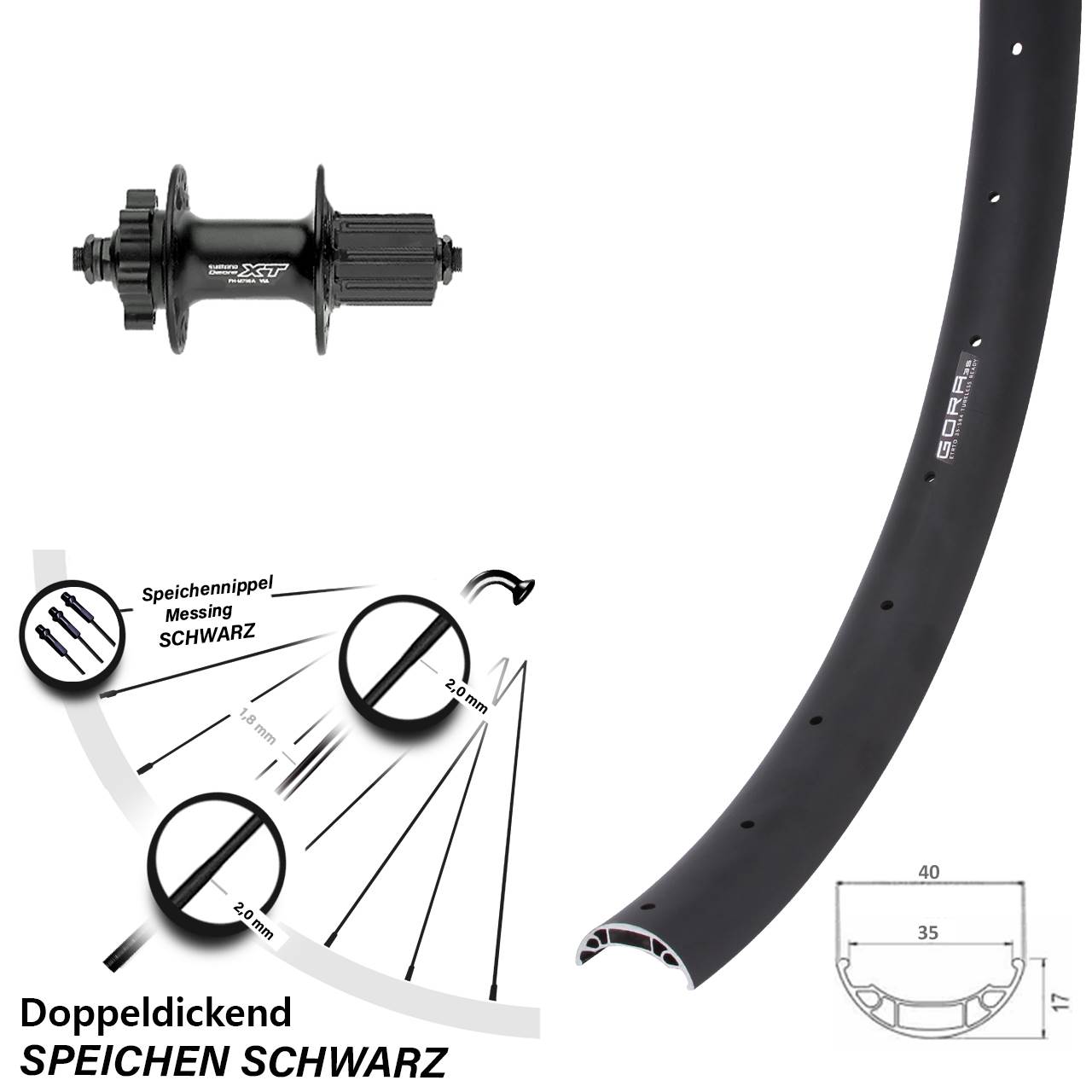 Hinterrad 6-Loch 27,5 Zoll Gora 35 Shimano Deore XT 8-11 fach für Schnellspanner