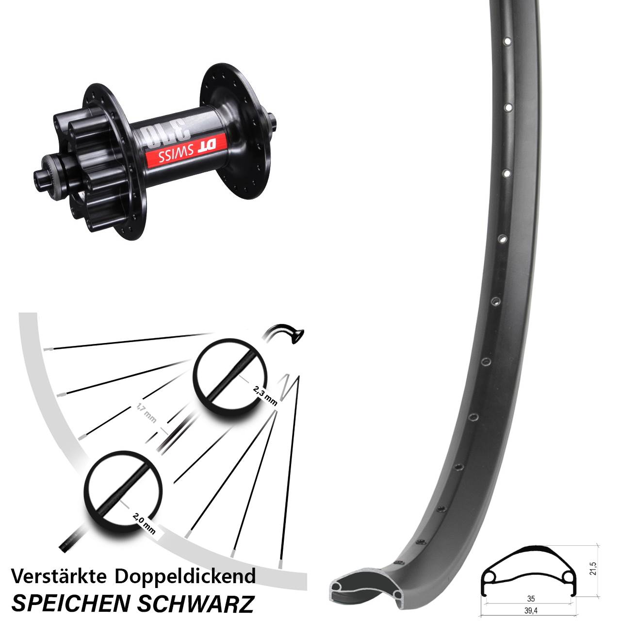 29 Zoll Ambrosio E35 DT Swiss 370 Vorderrad 6-Loch QR