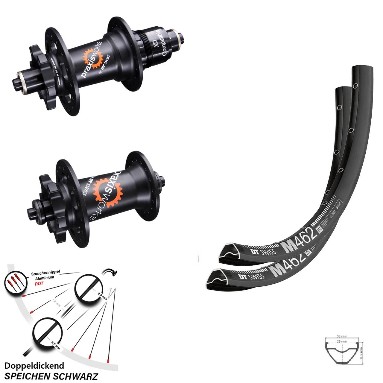27,5 Zoll DT Swiss M462-350 QR Laufradsatz 6-Loch XD