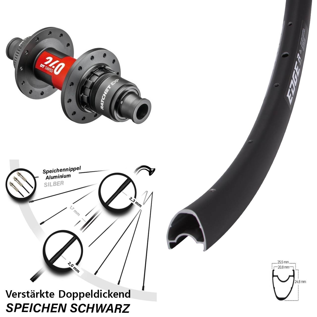 28 Zoll Ryde Edge R25 OS DT Swiss 240 EXP Hinterrad Centerlock 12x142 XDR 11-12 fach