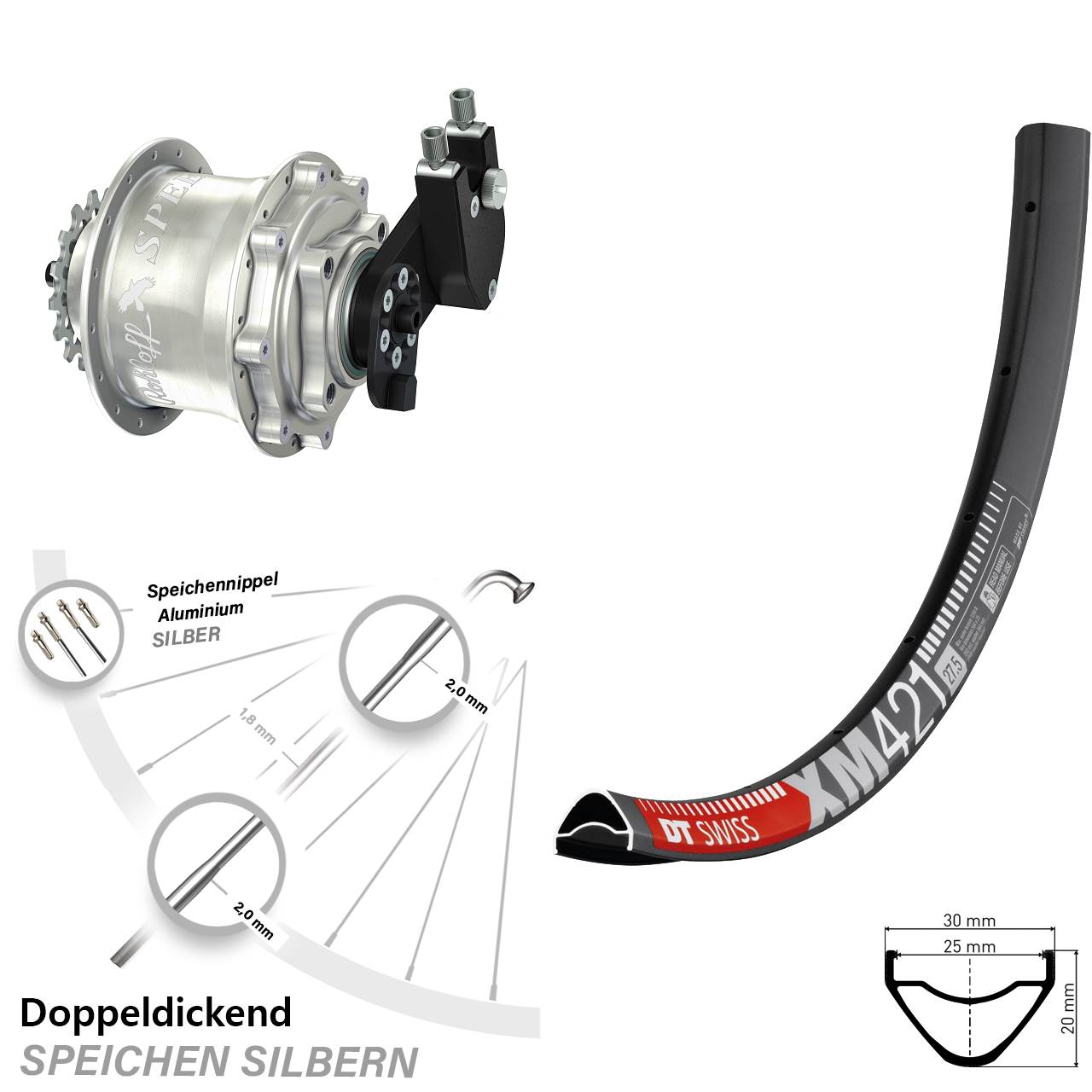 DT Swiss XM421 Rohloff CC DB OEM Tandem 27,5 Zoll Disc Hinterrrad