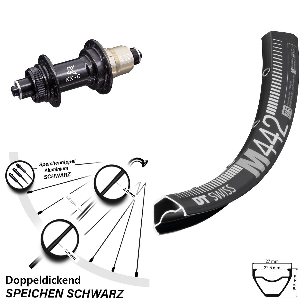 DT Swiss M442 KX-G XD-R 28-29 Zoll Hinterrad Centerlock für Schnellspanner