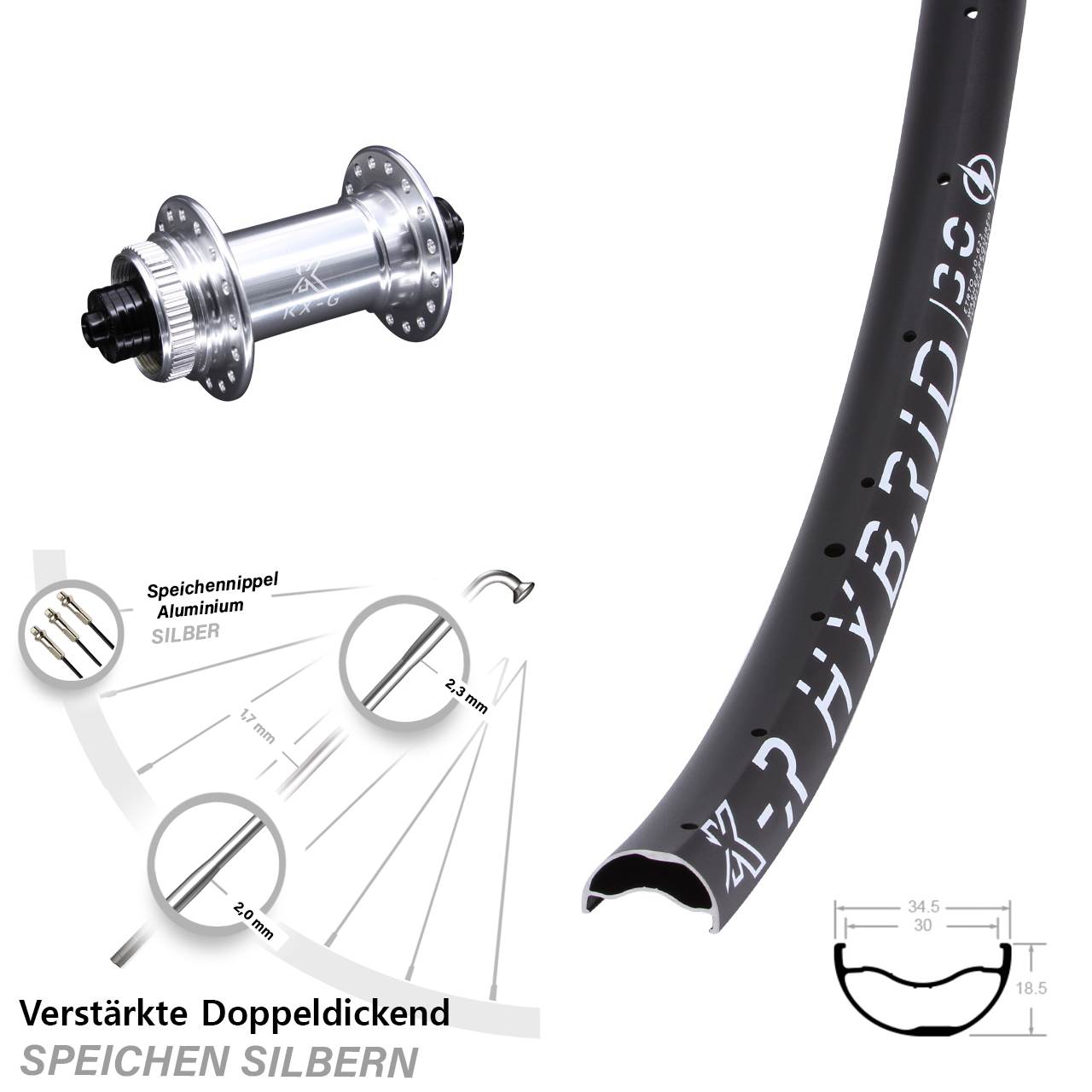 29 Zoll KXR-G Hybrid 30 Disc Vorderrad QR