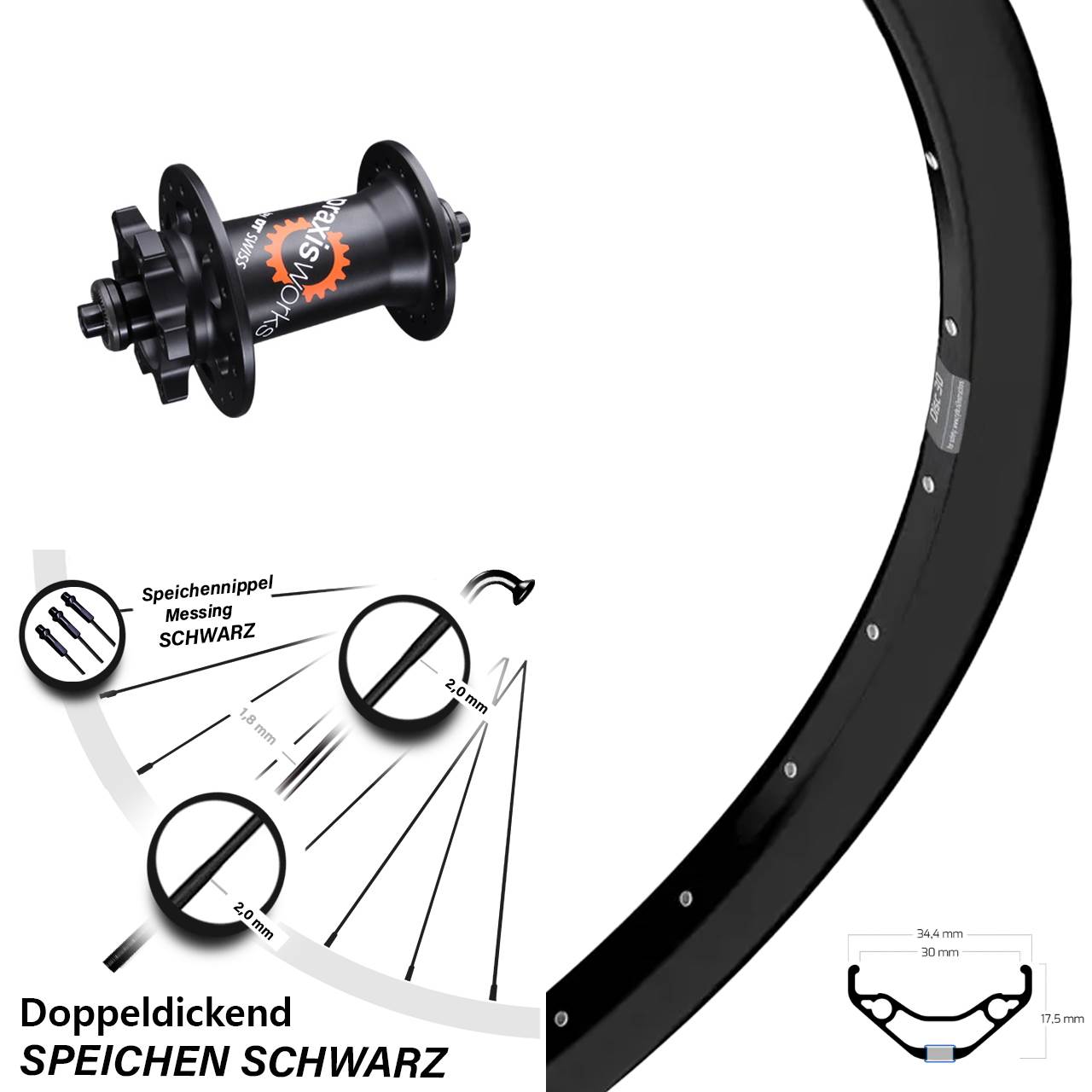 Vorderrad 27,5 Zoll Ryde Disc 30 DT Swiss 350 6-Loch QR