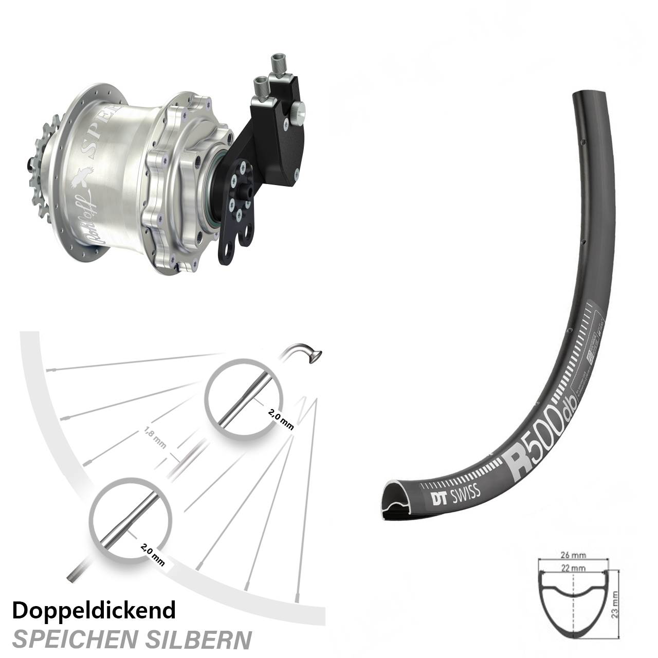 Disc Hinterrrad 28 Zoll DT Swiss R500 Rohloff 500/14 CC DB Tandem