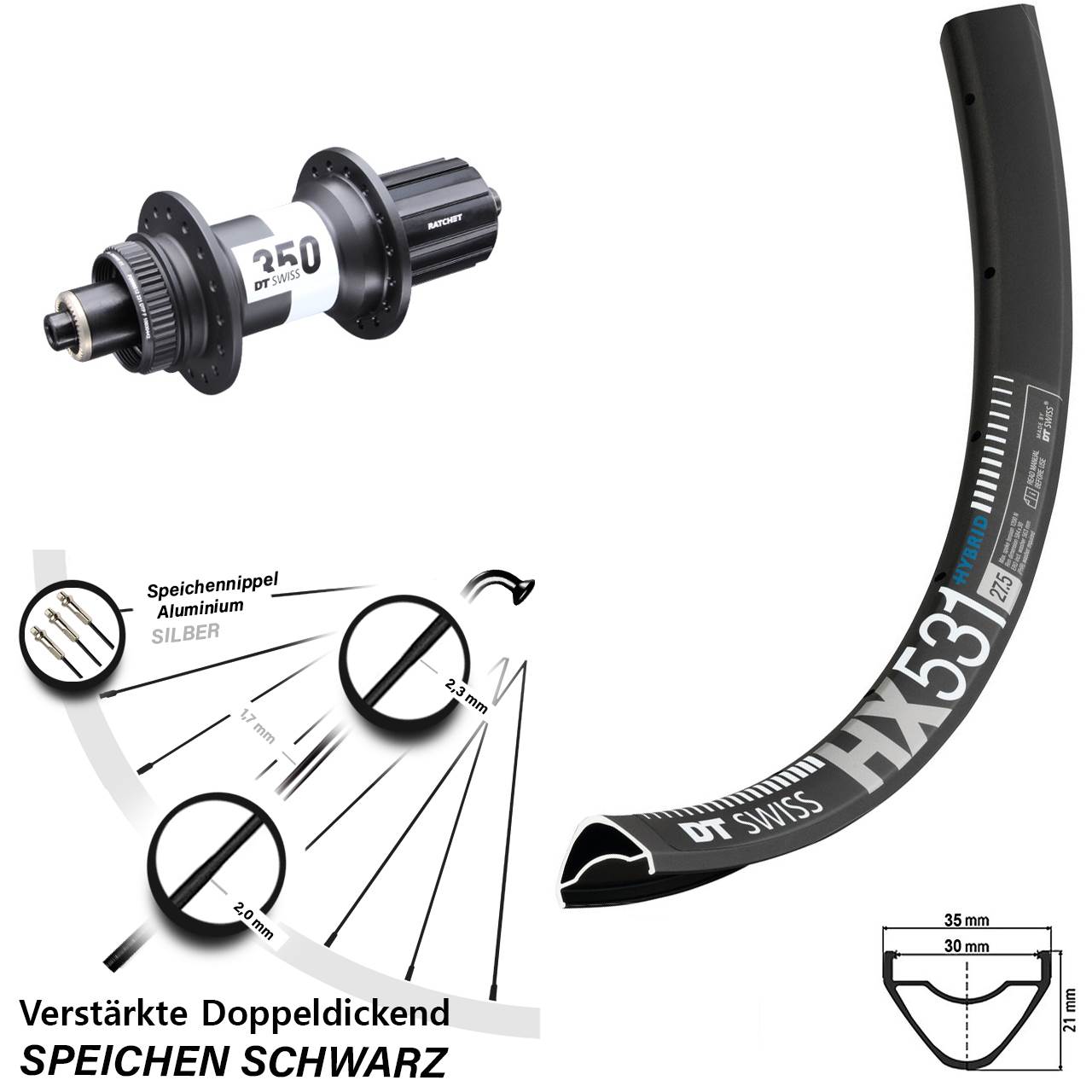 DT Swiss HX 531 DT Swiss 350 Ratchet 36 29 Zoll Disc Hinterrad QR 8-11 fach