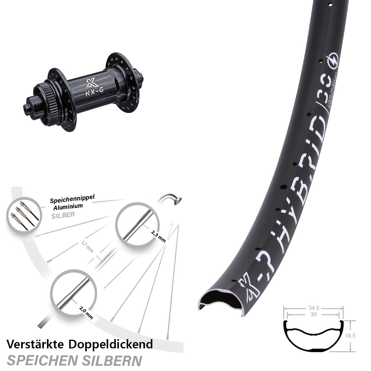29 Zoll KX-R Hybrid 30 Vorderrad Centerlock QR