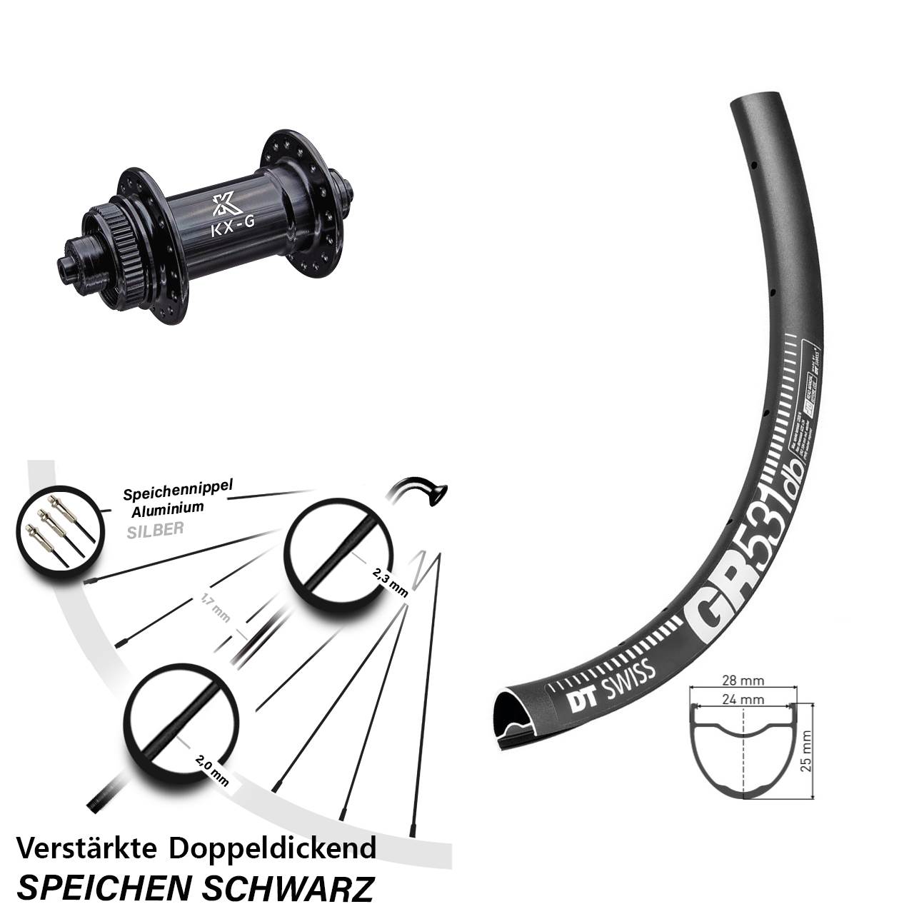DT Swiss GR 531 Disc Gravel Vorderrad 27,5 Zoll KX-G QR Centerlock