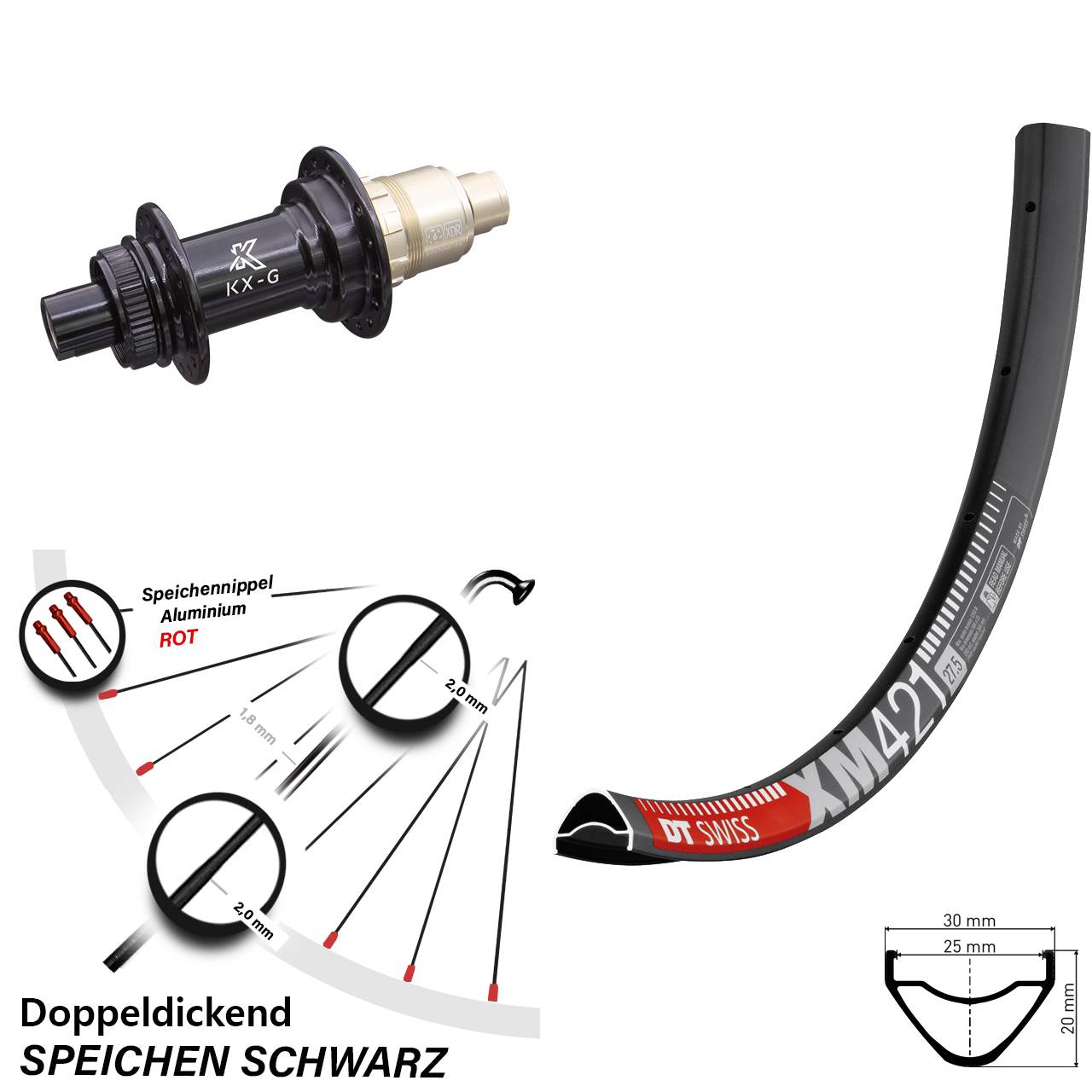 Disc Hinterrad 12x142 27,5 Zoll DT Swiss XM421 KX-G