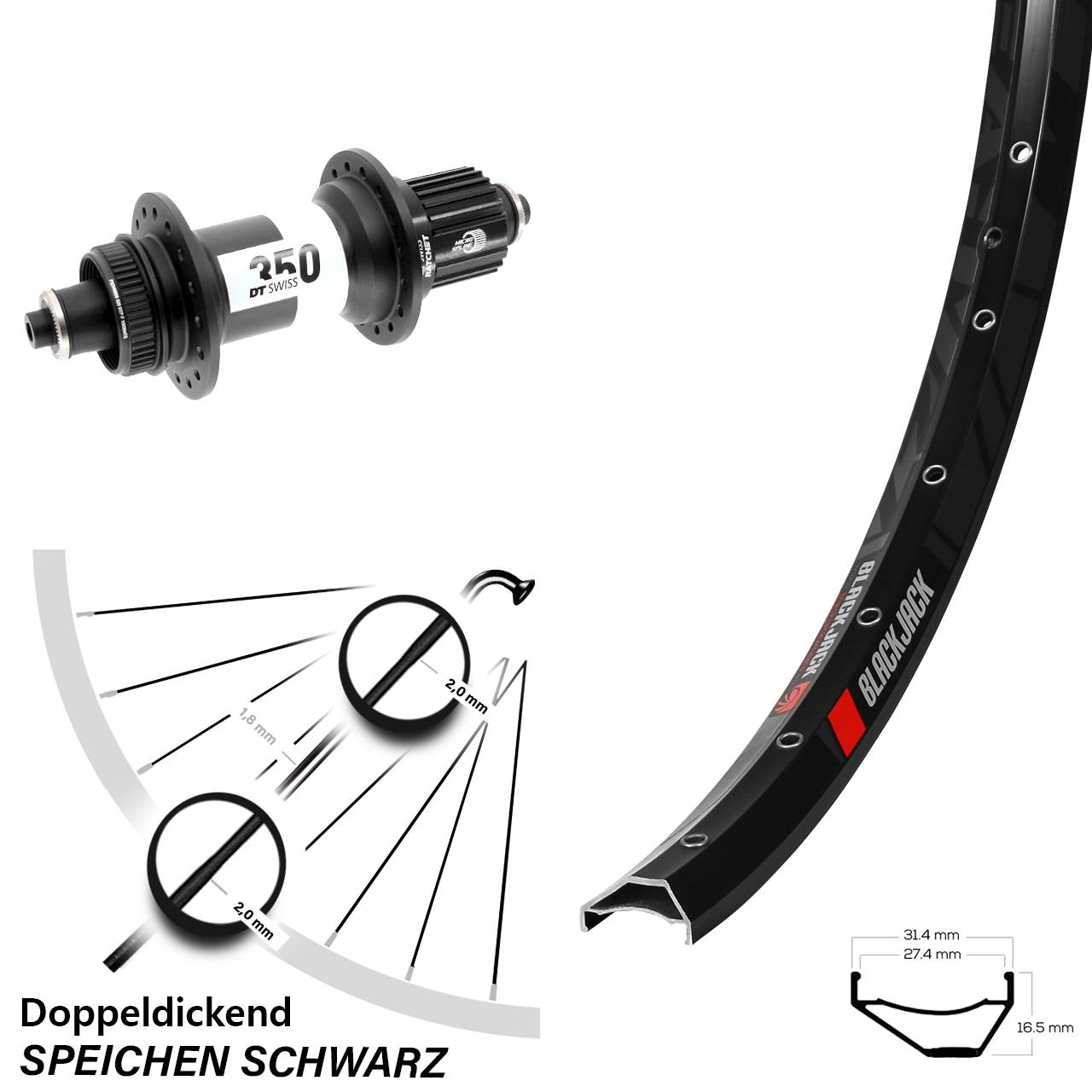 Centerlock Hinterrad 29 Zoll Rodi Ready 27 DT Swiss 350 Micro Spline QR Boost