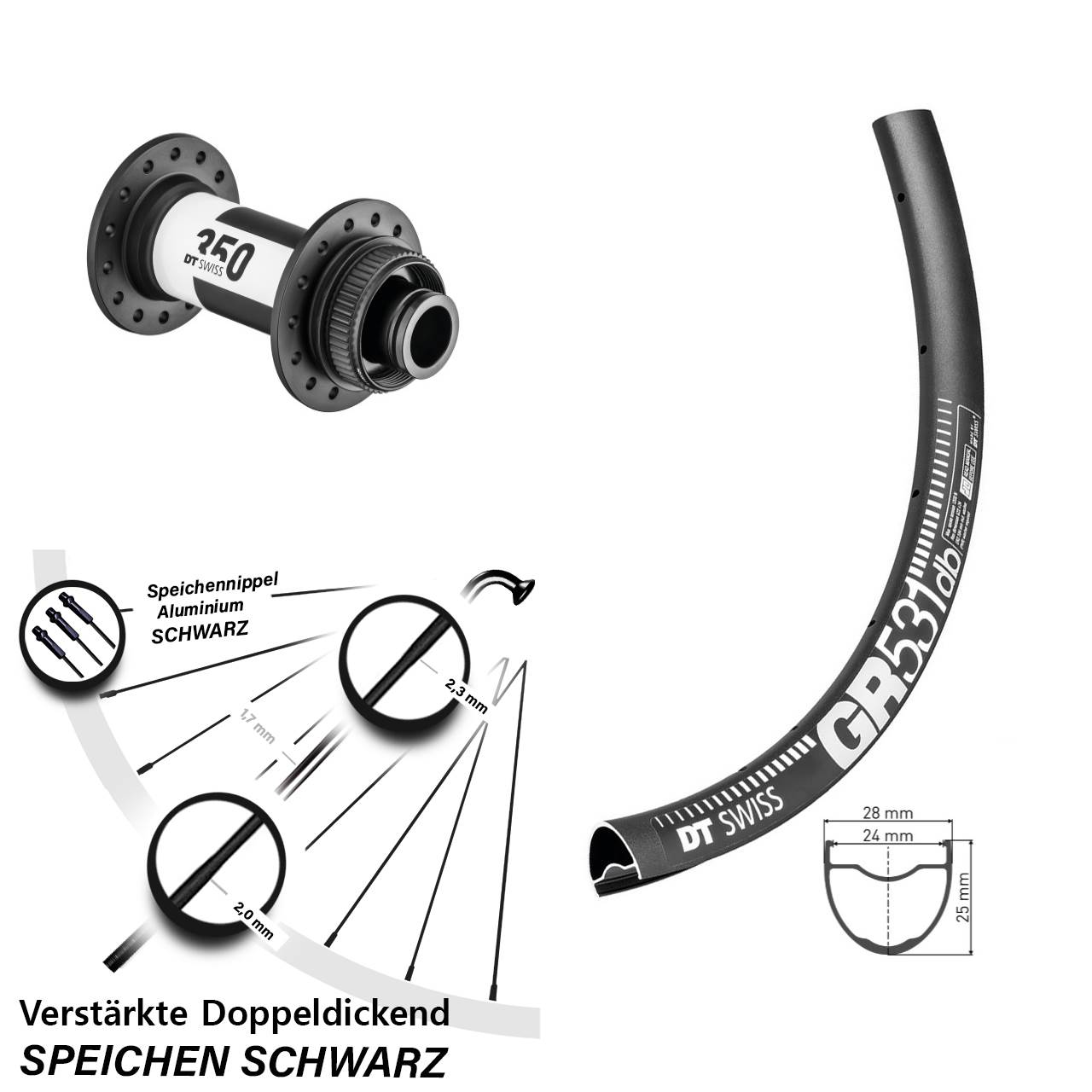 Vorderrad Centerlock 28-29 Zoll DT Swiss GR 531-350 15x100