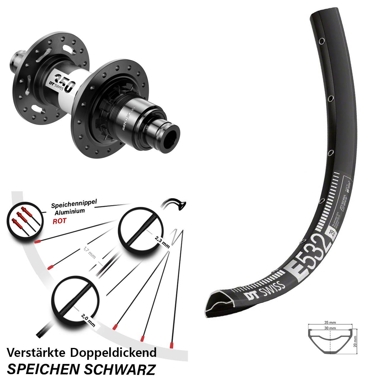 DT Swiss E 532-350 DEG72 29 Zoll Centerlock Hinterrad 12x148 SRAM XD