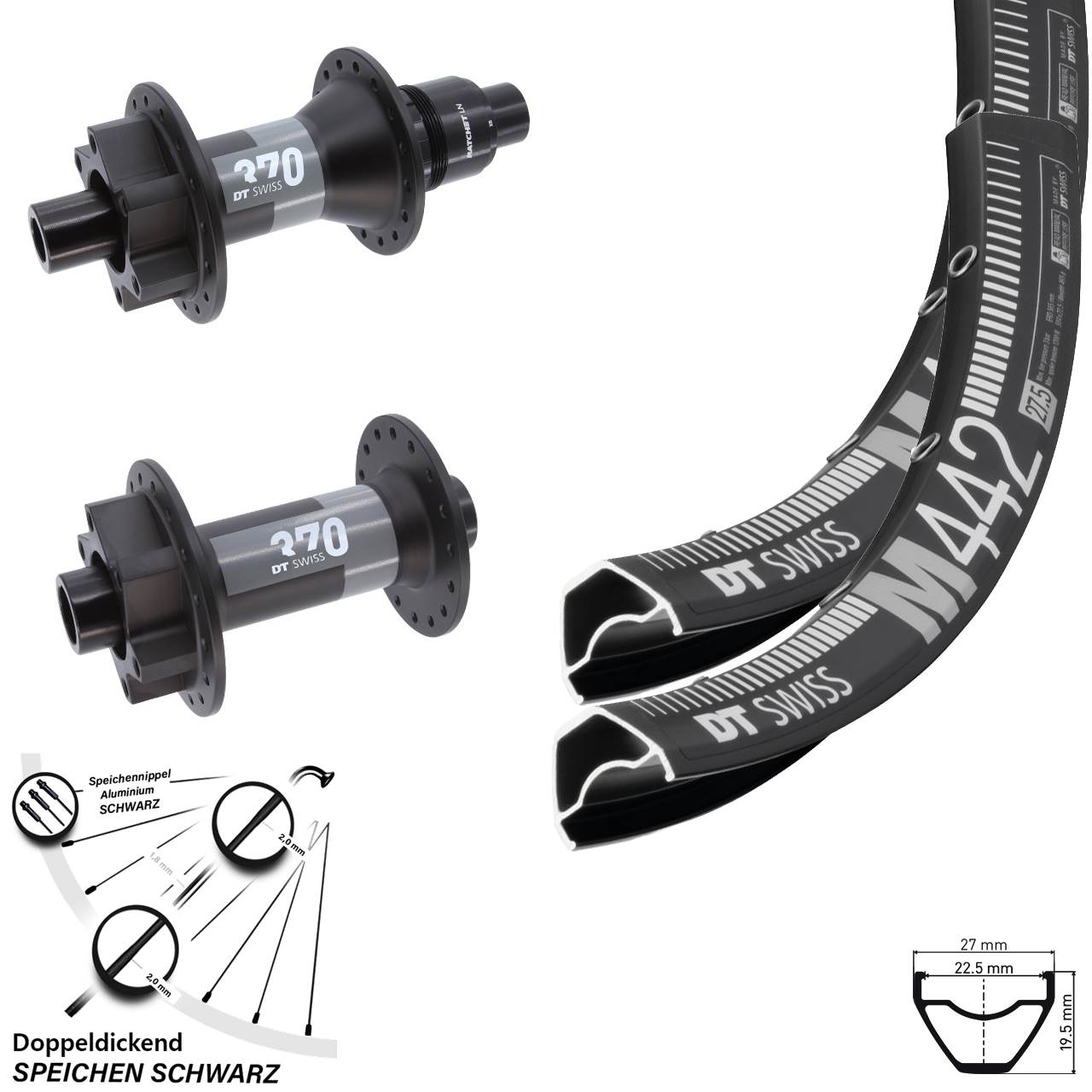 Laufrad-Satz 6-Loch 15x110 12x148 28-29 Zoll DT Swiss M442-370 SRAM XD