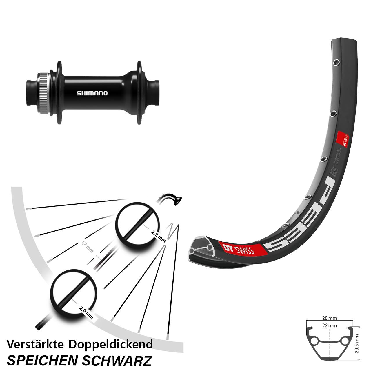 650B DT Swiss 533 D Shimano HB-TC500 Vorderrad Centerlock 15x100