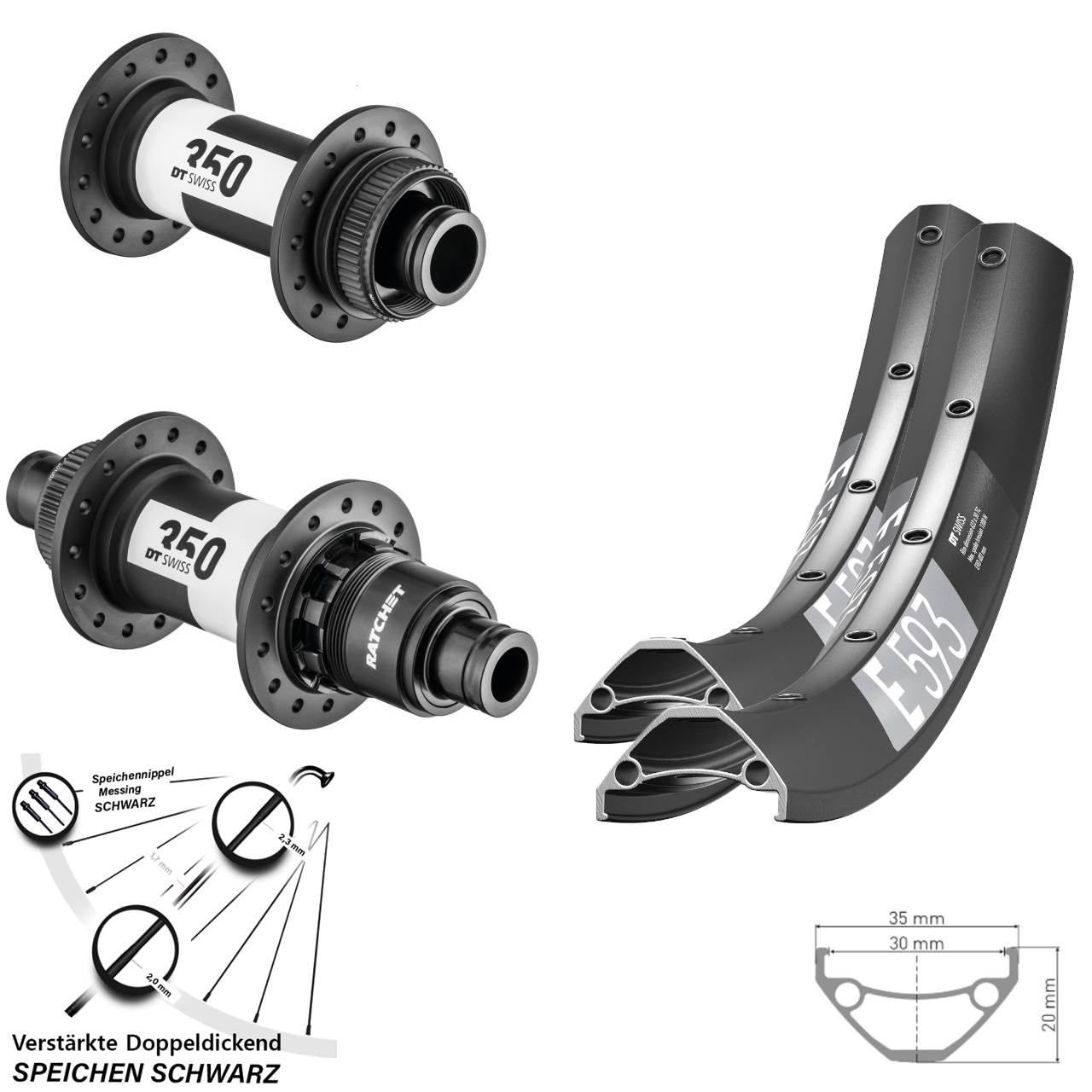 Disc Laufradsatz 27,5 Zoll DT Swiss E593-350 SRAM XD Boost