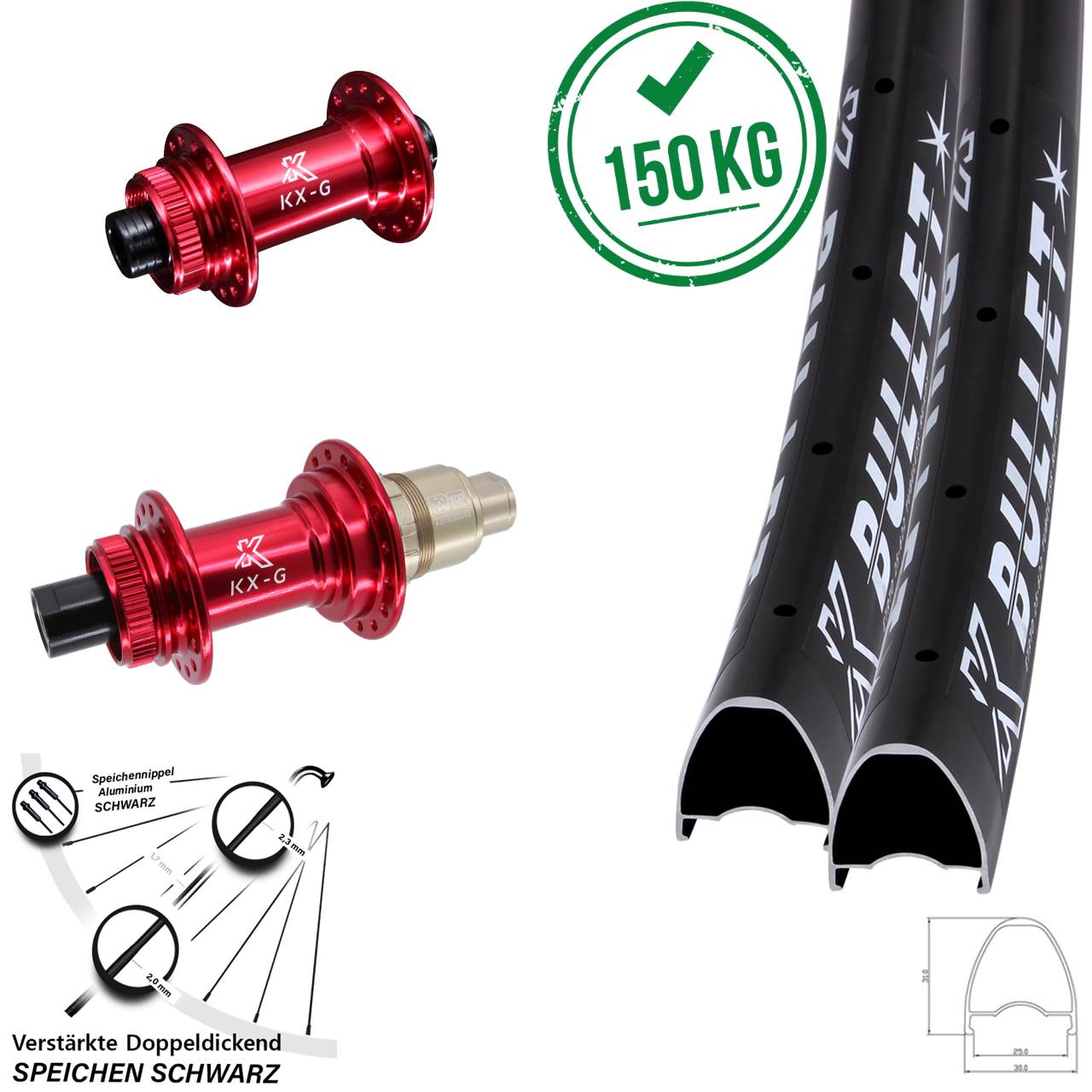 Laufradsatz Centerlock 28 Zoll KX-G Bullet rot SRAM XDR 12x100/142