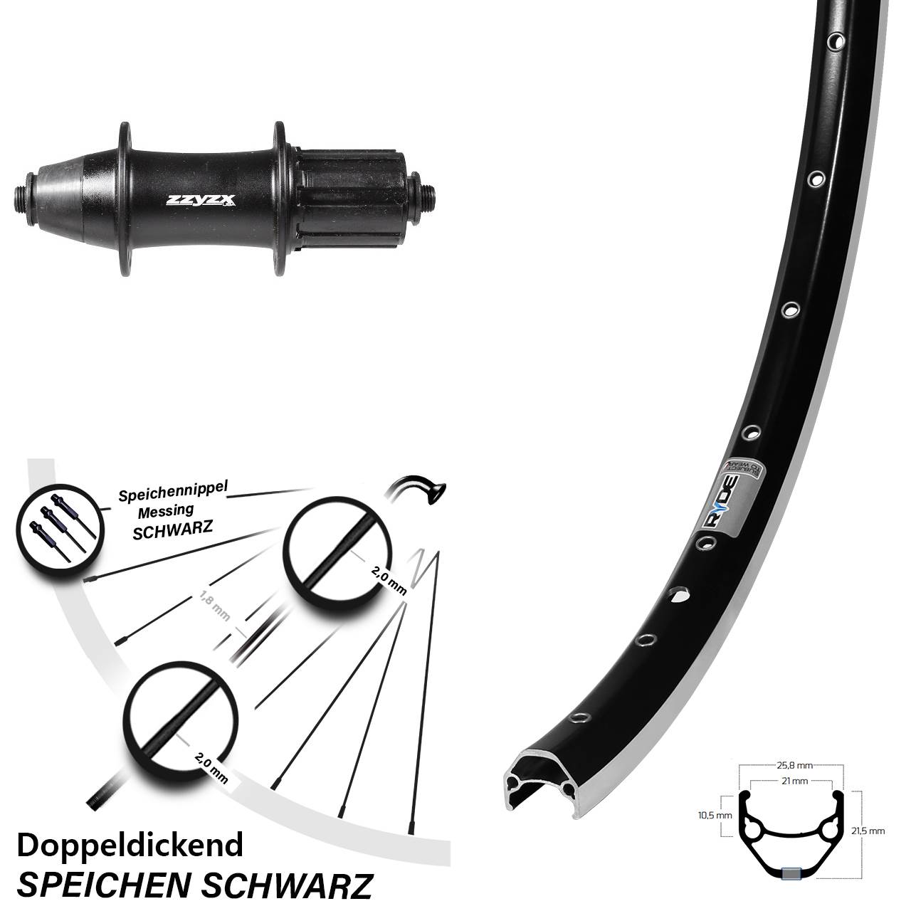schwarzes 28 Zoll Laufrad Ryde ZAC 421 Formula OV-32 8-11 fach QR