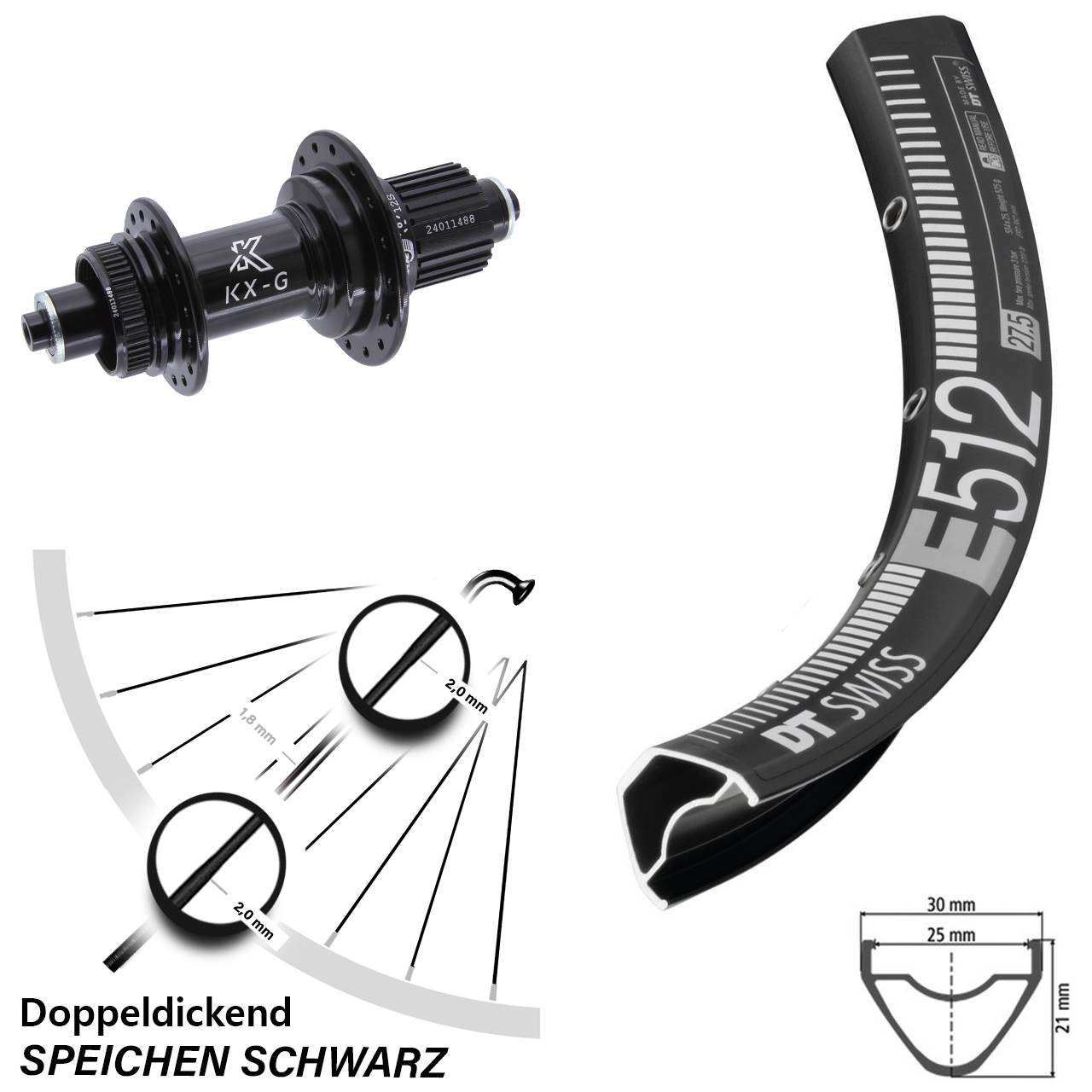 DT Swiss E 512 27,5 Zoll Hinterrad KX-G Micro Spline
