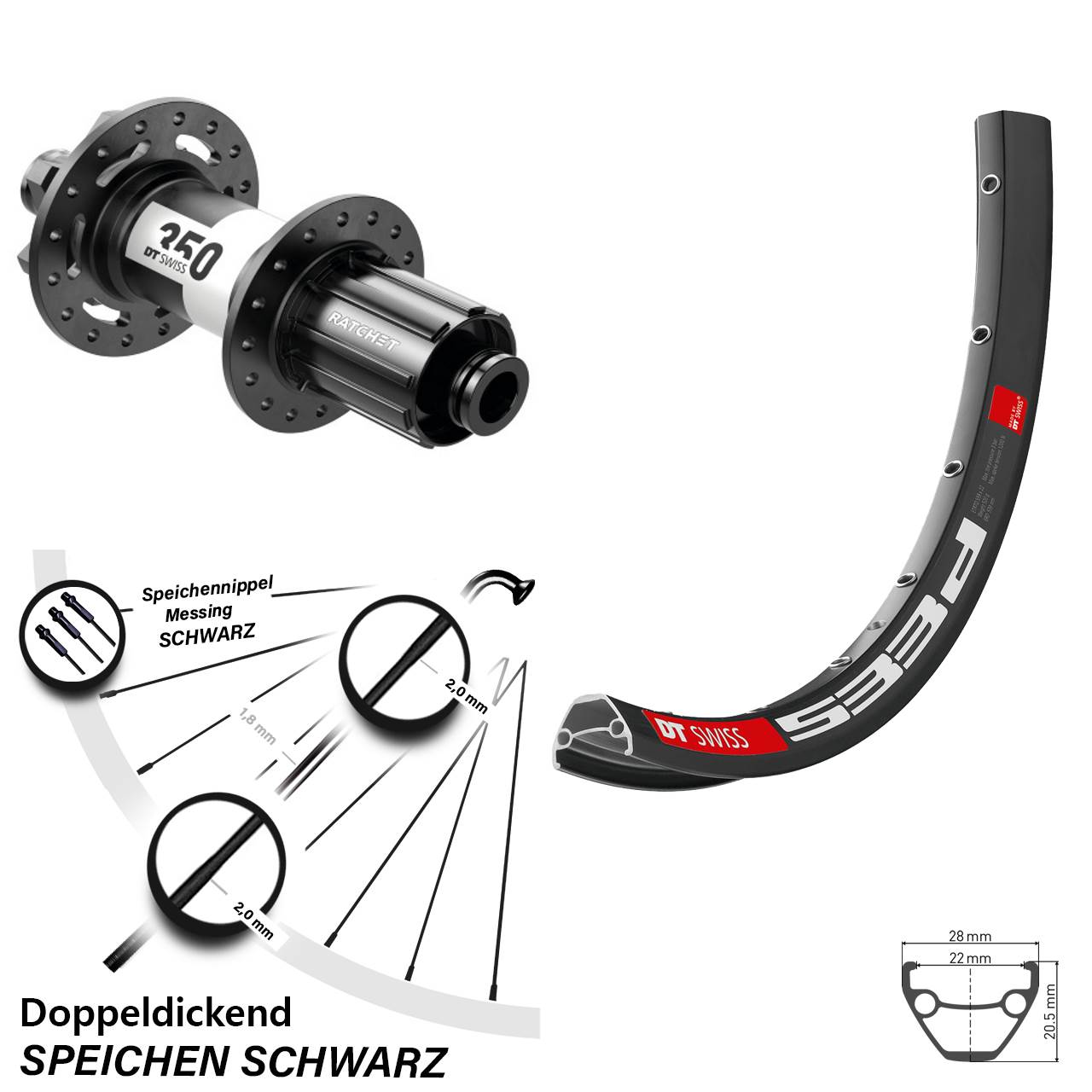 28-29 Zoll Hinterrad DT Swiss 350 11-fach und 533 D Felge