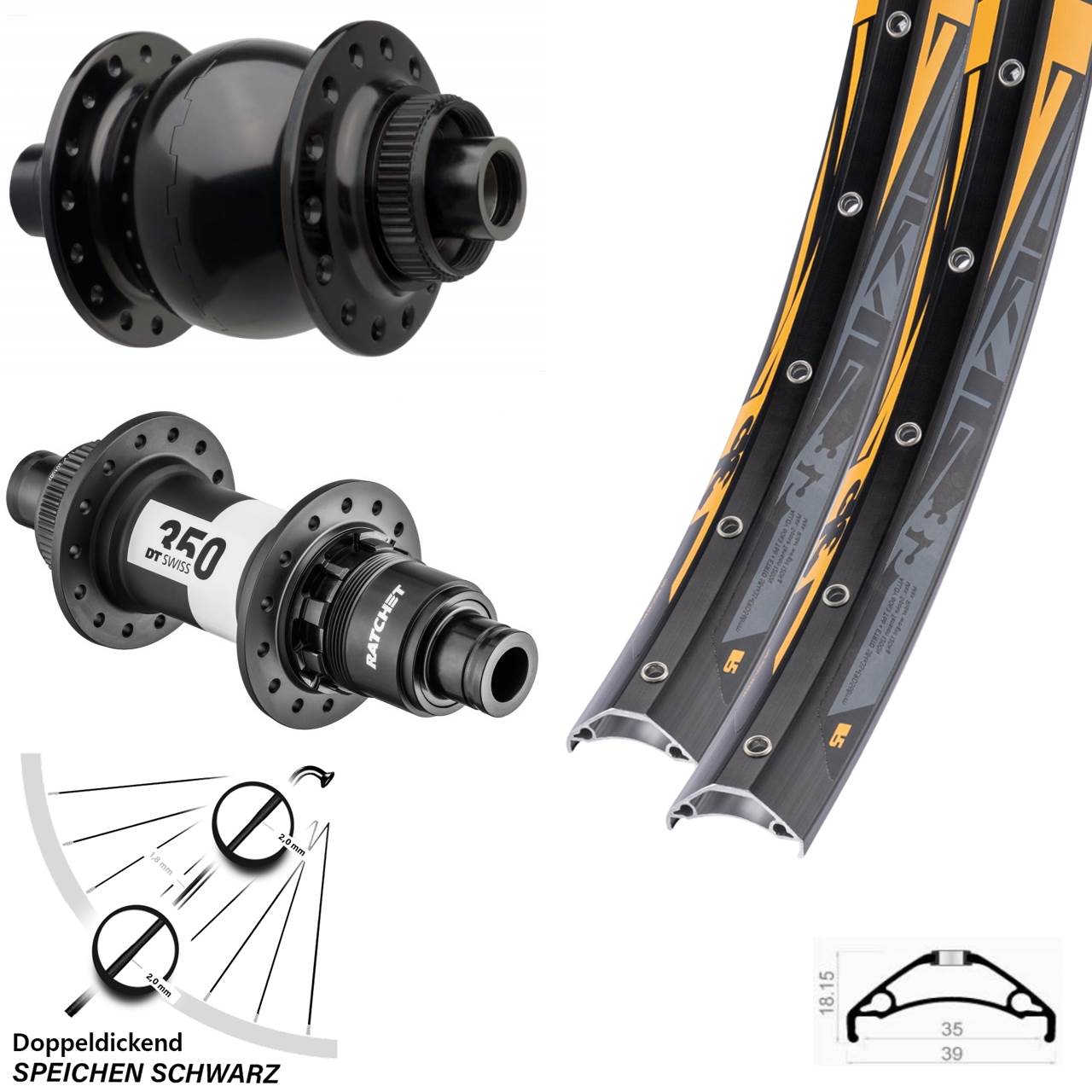 Laufradsatz 27,5 Zoll Rodi TRYP 35 Centerlock 12x148/15x110 DT Swiss 350 SON 28 XD