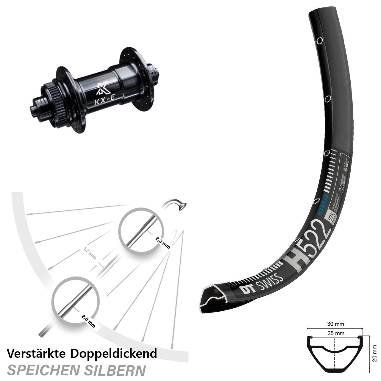 29 Zoll Vorderrad DT Swiss H 522 mit KX-E Nabe für Schnellspanner