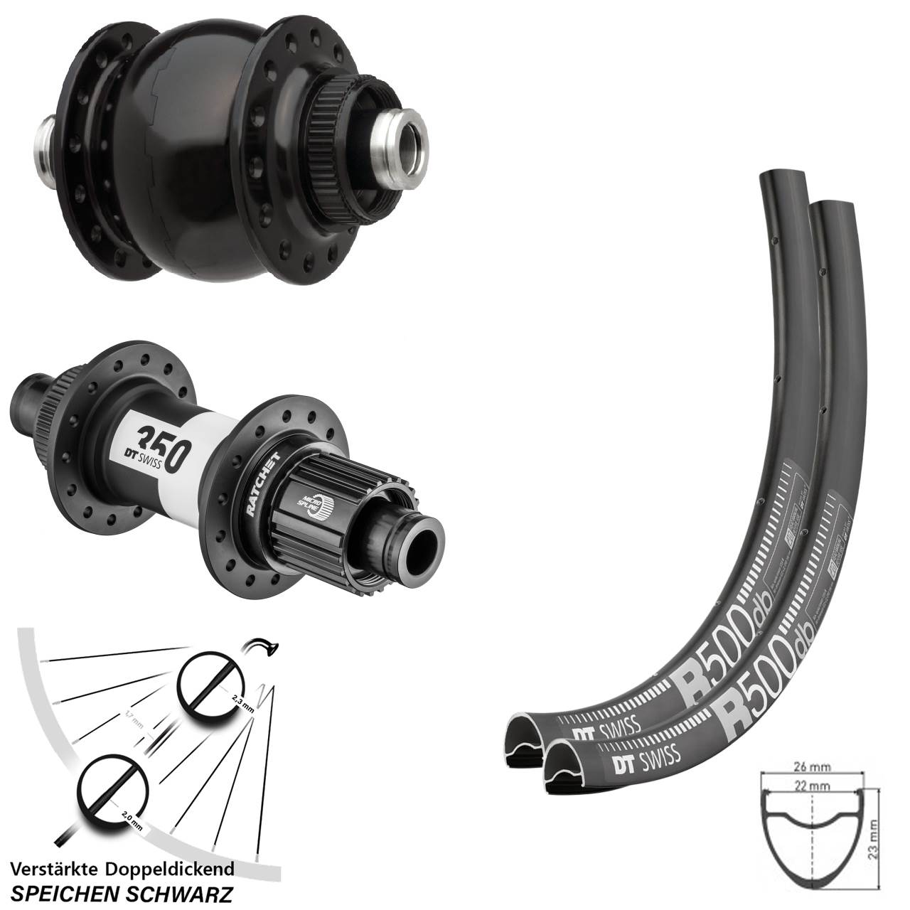 29 Zoll DT Swiss R500 350 SON 28 Micro Spline Centerlock Laufradsatz 12x100/142