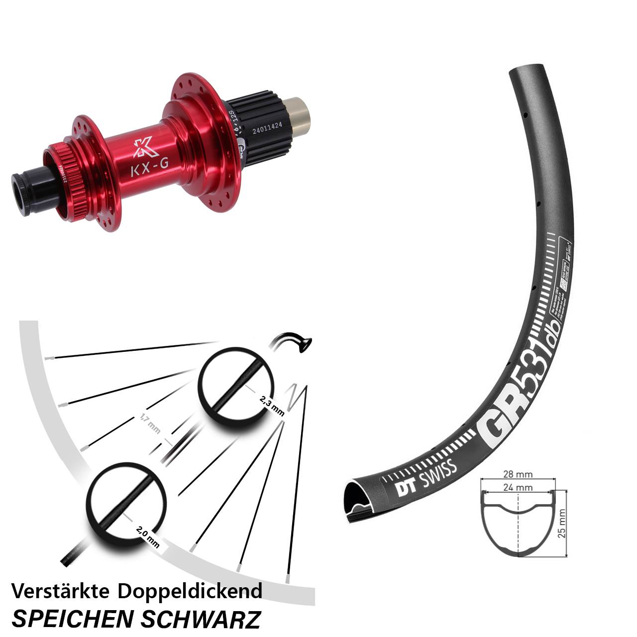 Hinterrad Centerlock 12x142 29 Zoll DT Swiss GR 531 KX-G rot Shimano Micro Spline